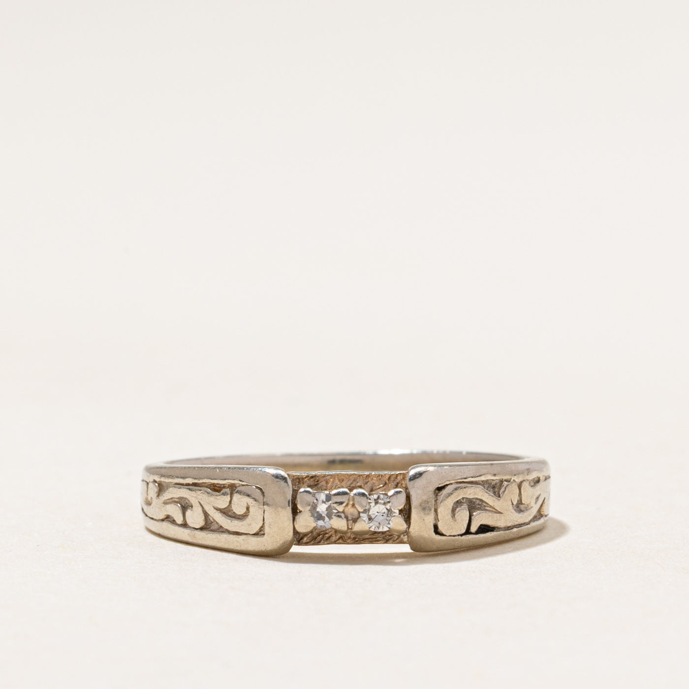 Two Stone Diamond Embossed Ring | 0.04ctw | SZ 6