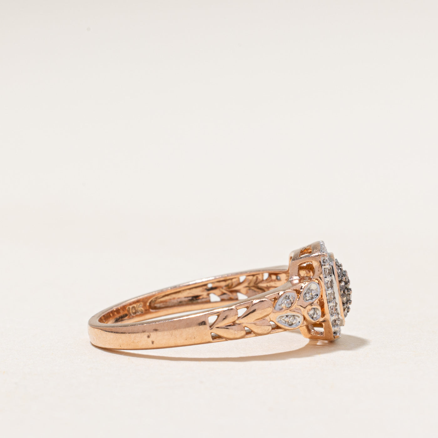 Halo Chocolate Diamond Leaf Design Ring | 0.21ctw | SZ 7.25