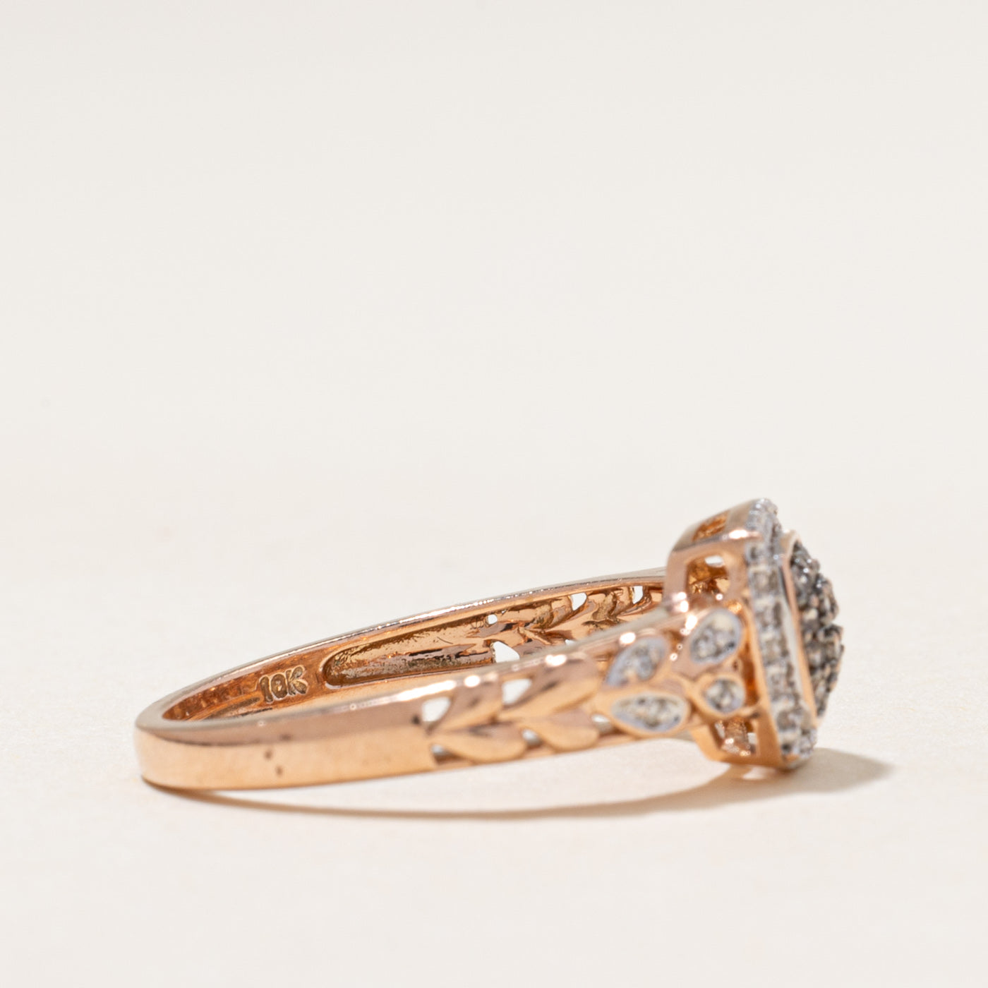 Halo Chocolate Diamond Leaf Design Ring | 0.21ctw | SZ 7.25