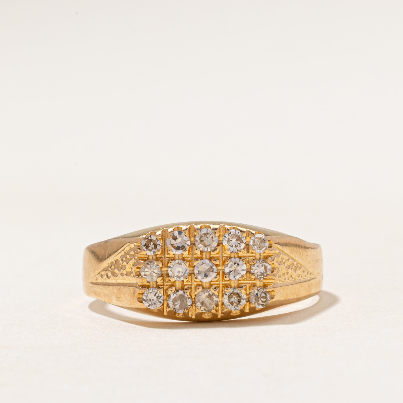 Diamond Grid Textured Signet Ring | 0.43ctw | SZ 10.75