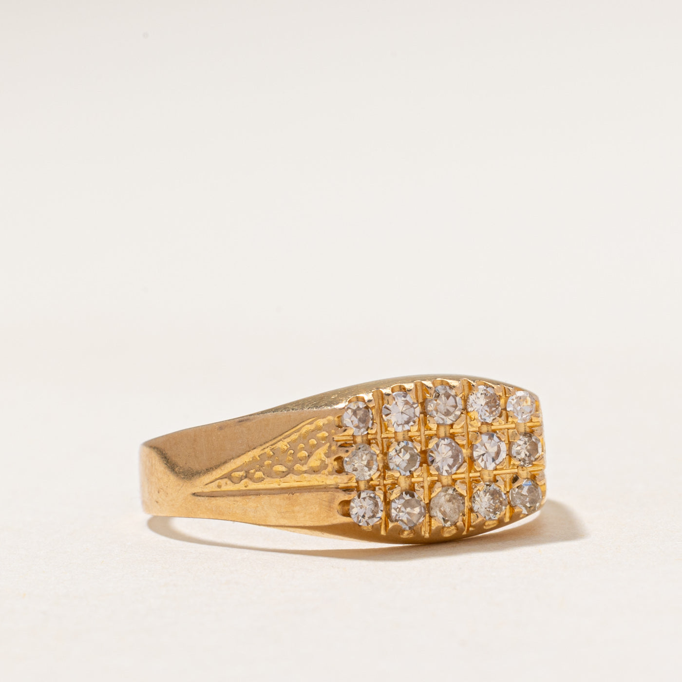 Diamond Grid Textured Signet Ring | 0.43ctw | SZ 10.75