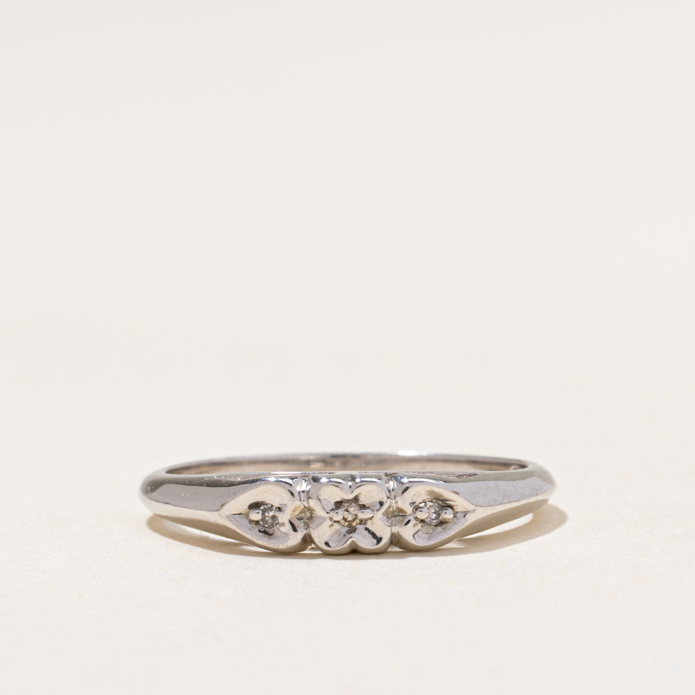 Three Stone Diamond Floral Design Ring | 0.02ctw | SZ 6