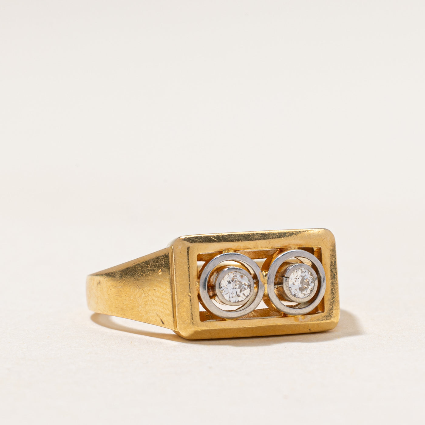 Two Stone Diamond Circle Geometric Ring | 0.12ctw | SZ 7.75