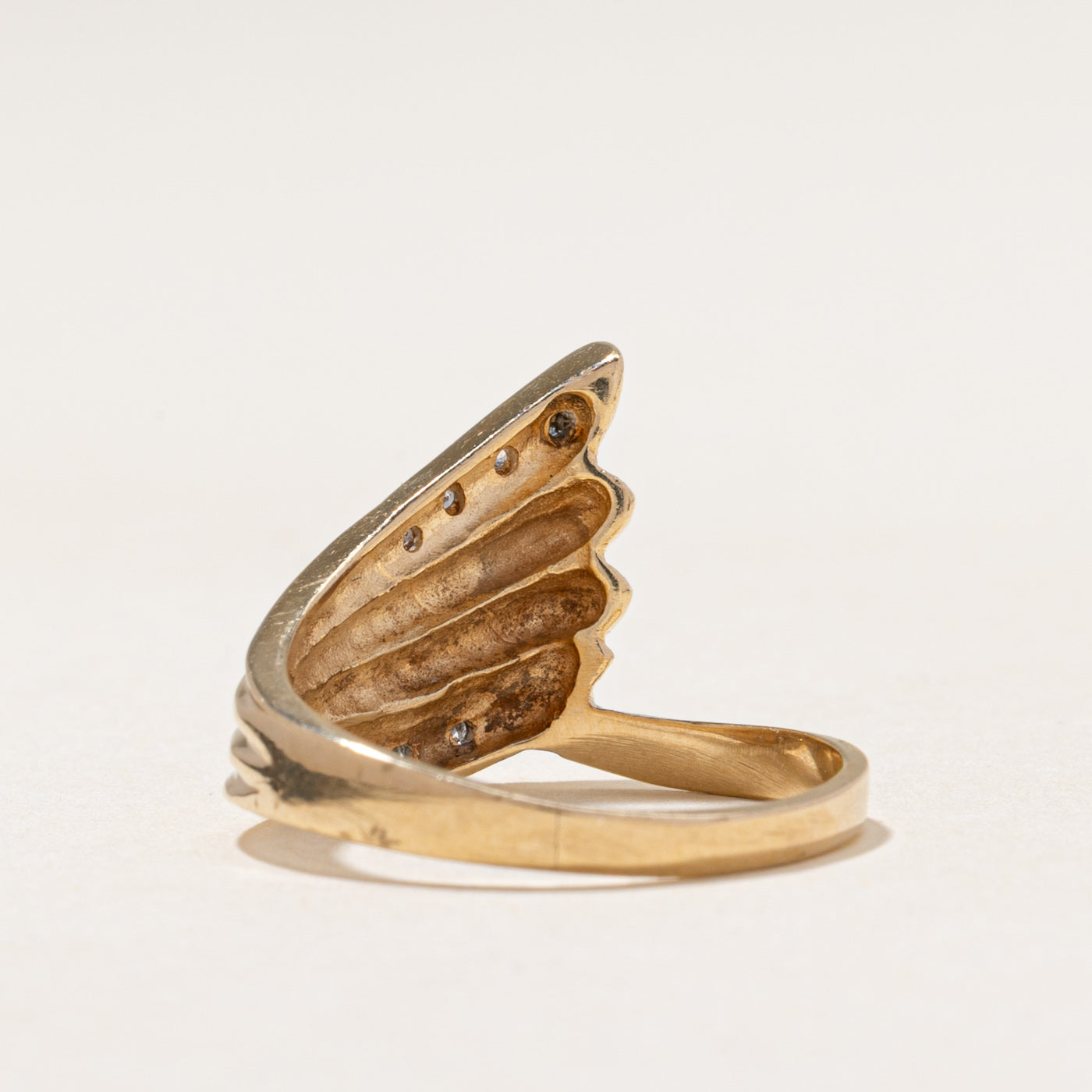 Diamond Grooved Wing Cocktail Ring | 0.07ctw | SZ 6.25