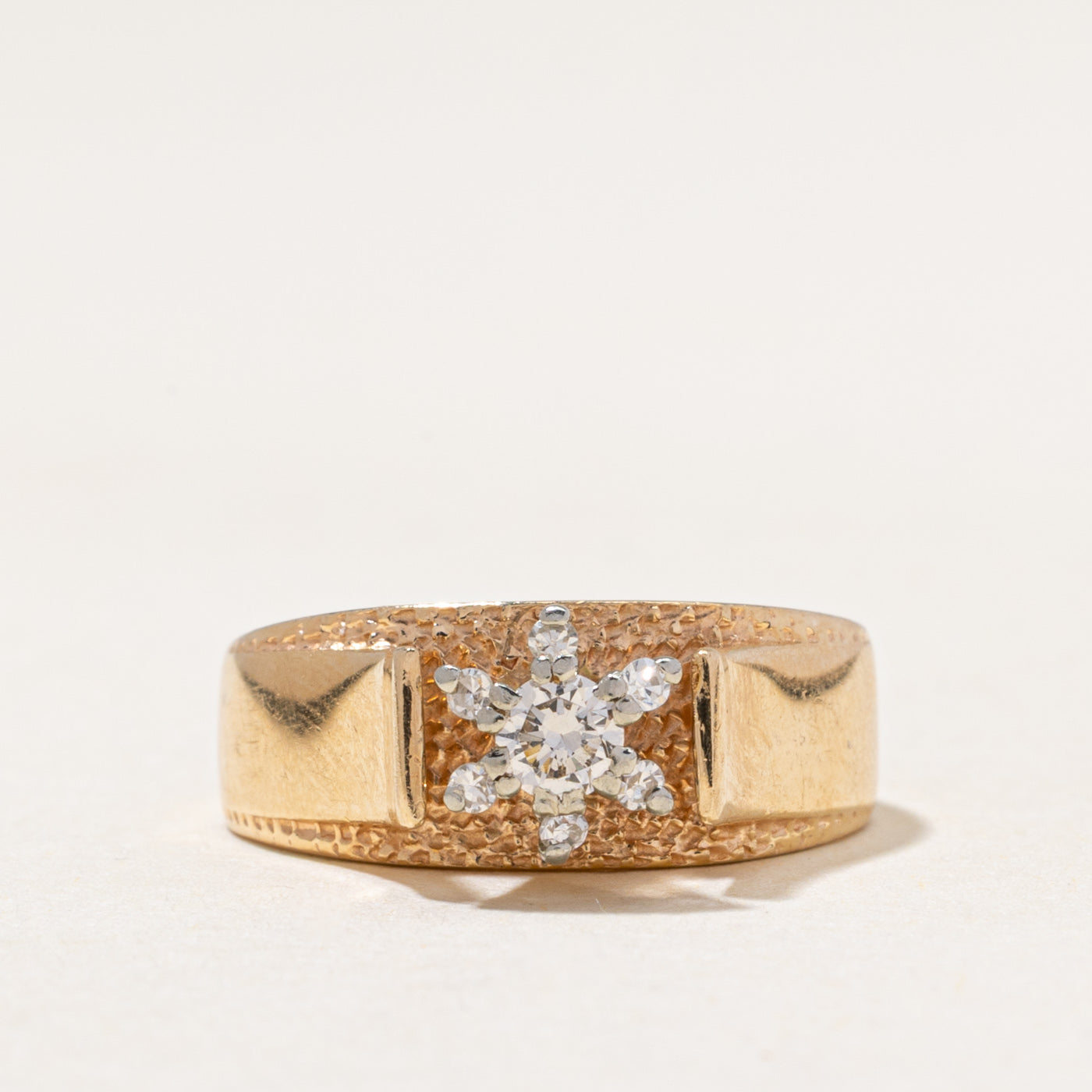 High Set Diamond Petal Textured Ring | 0.23ctw | SZ 5.5