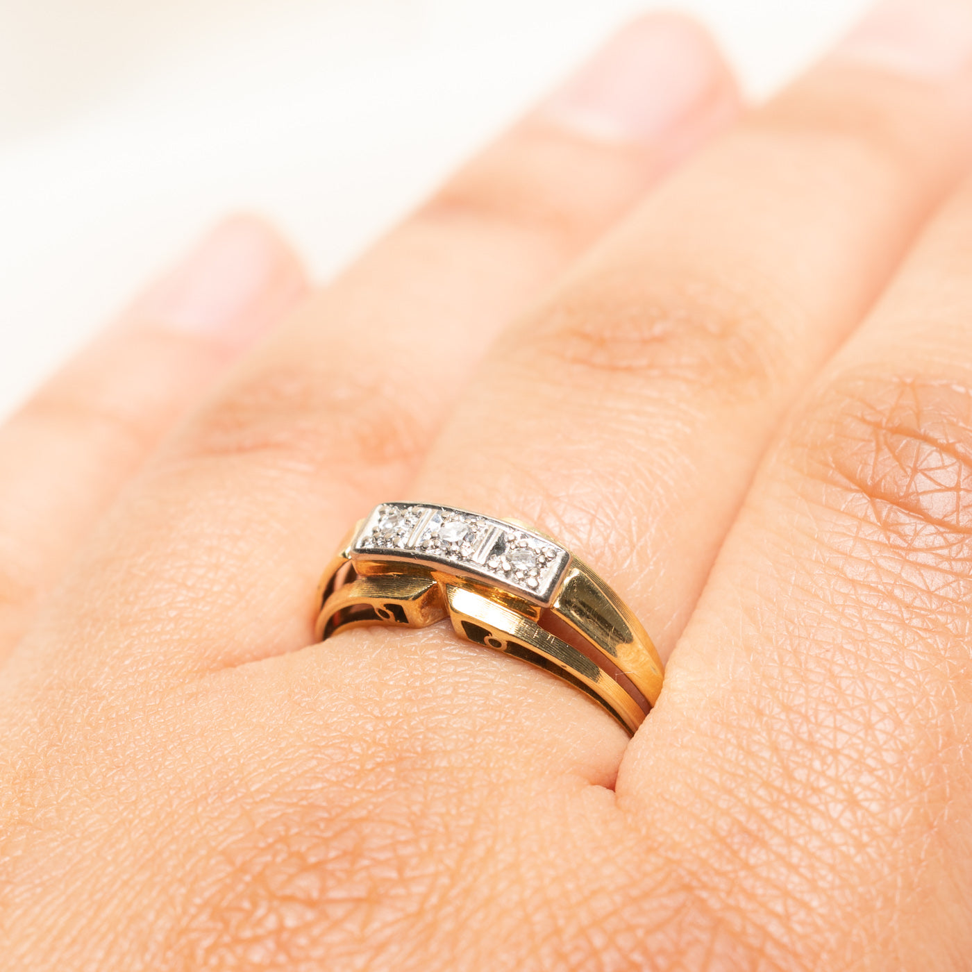 Three Stone Diamond Open Shank Ring | 0.11ctw | SZ 7.75