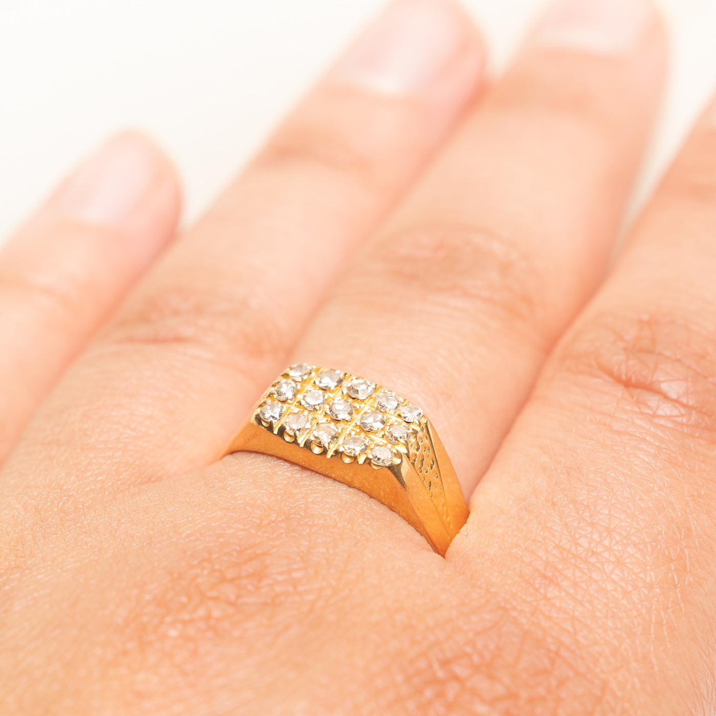 Diamond Grid Textured Signet Ring | 0.43ctw | SZ 10.75
