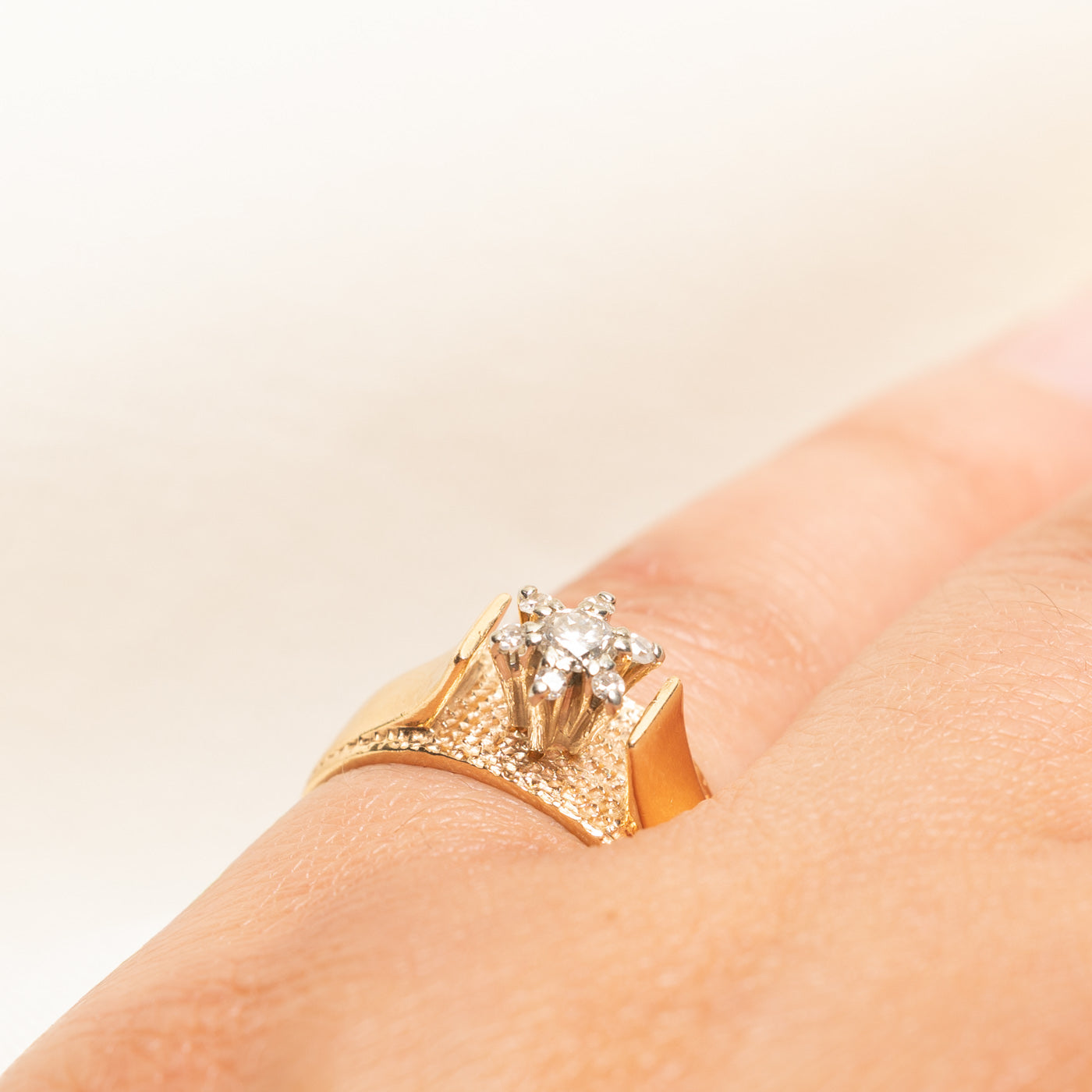 High Set Diamond Petal Textured Ring | 0.23ctw | SZ 5.5