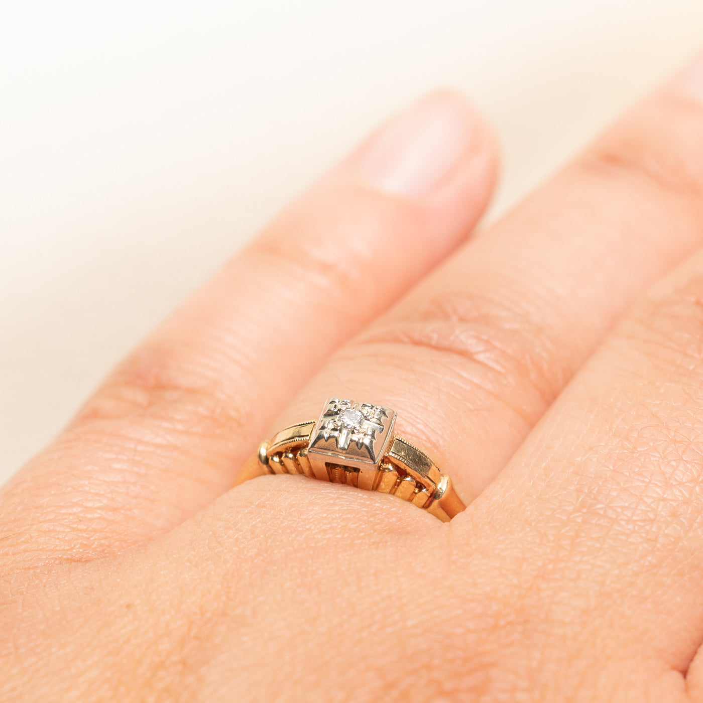 Vintage Canadian Diamond Textured Ring | 0.03ct | SZ 6.5