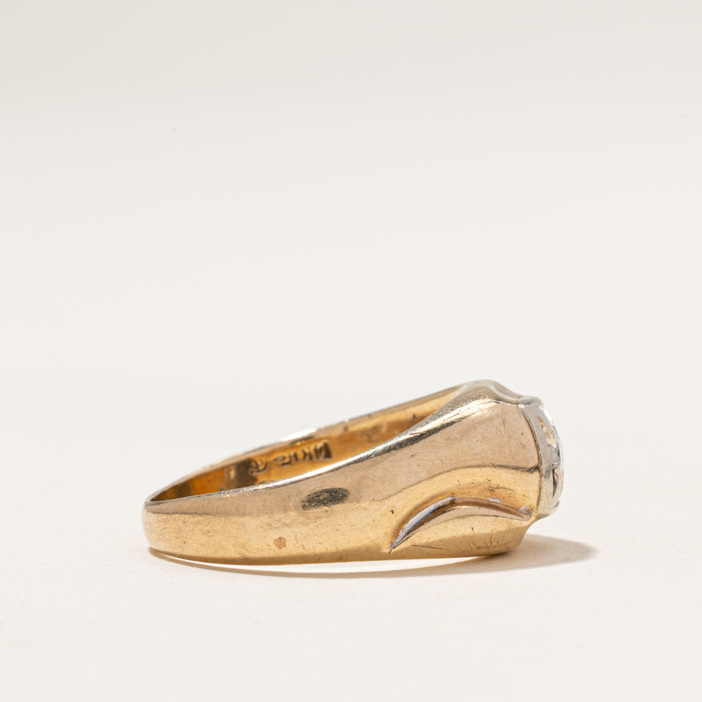 Vintage Canadian Diamond Engraved Dome Ring | 0.16ct | SZ 10.75