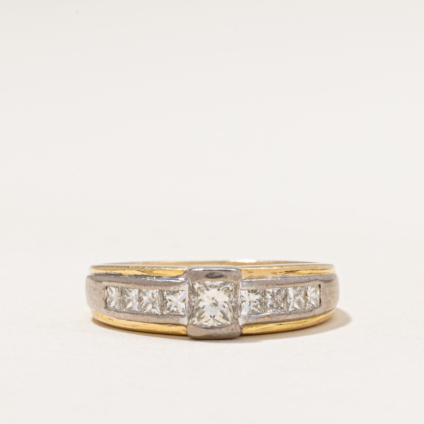 Two Tone Princess Cut Diamond Ring | 0.95ctw | SZ 8.5