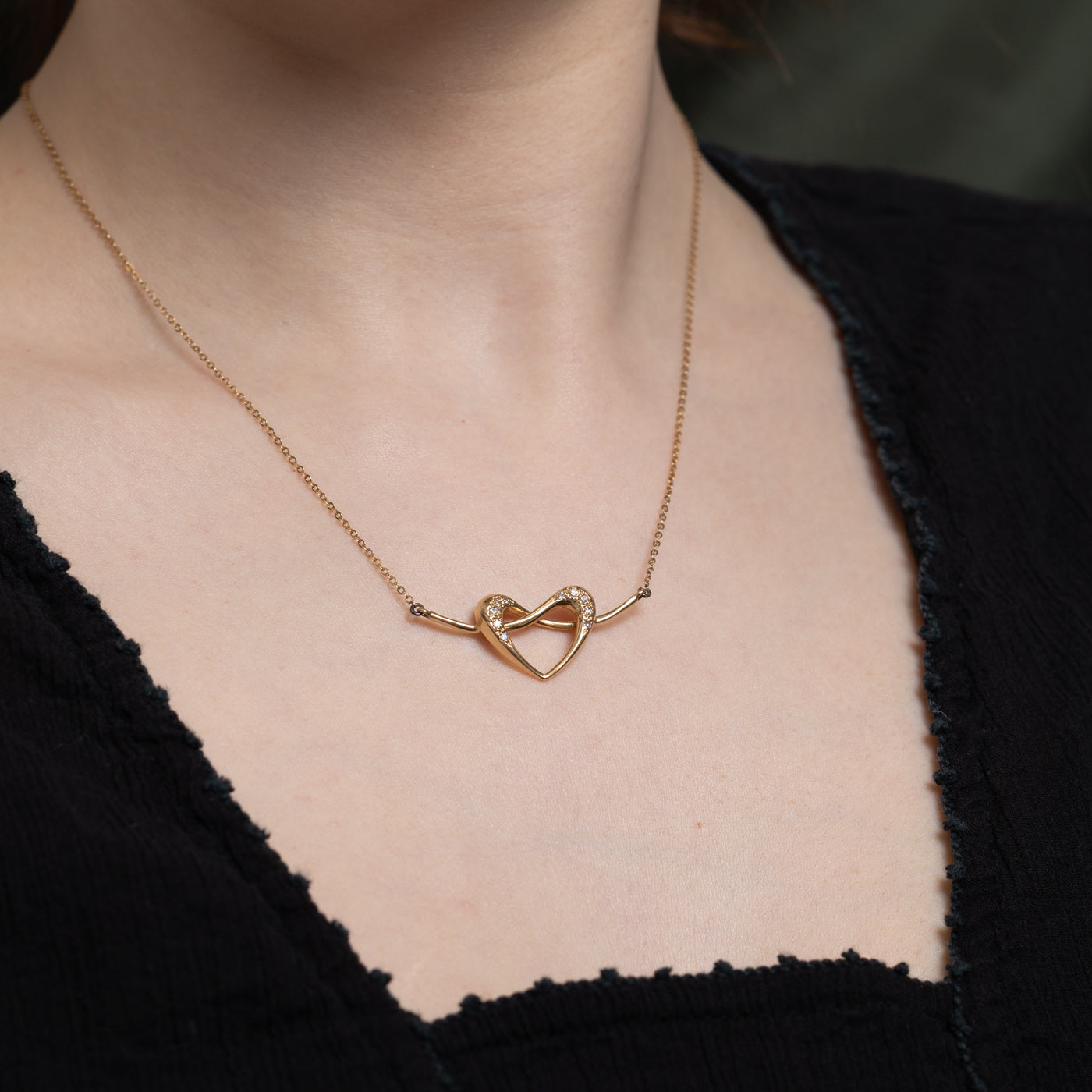 Collier croisé en forme de cœur serti de diamants | 0,10 ct | 40,6 cm 