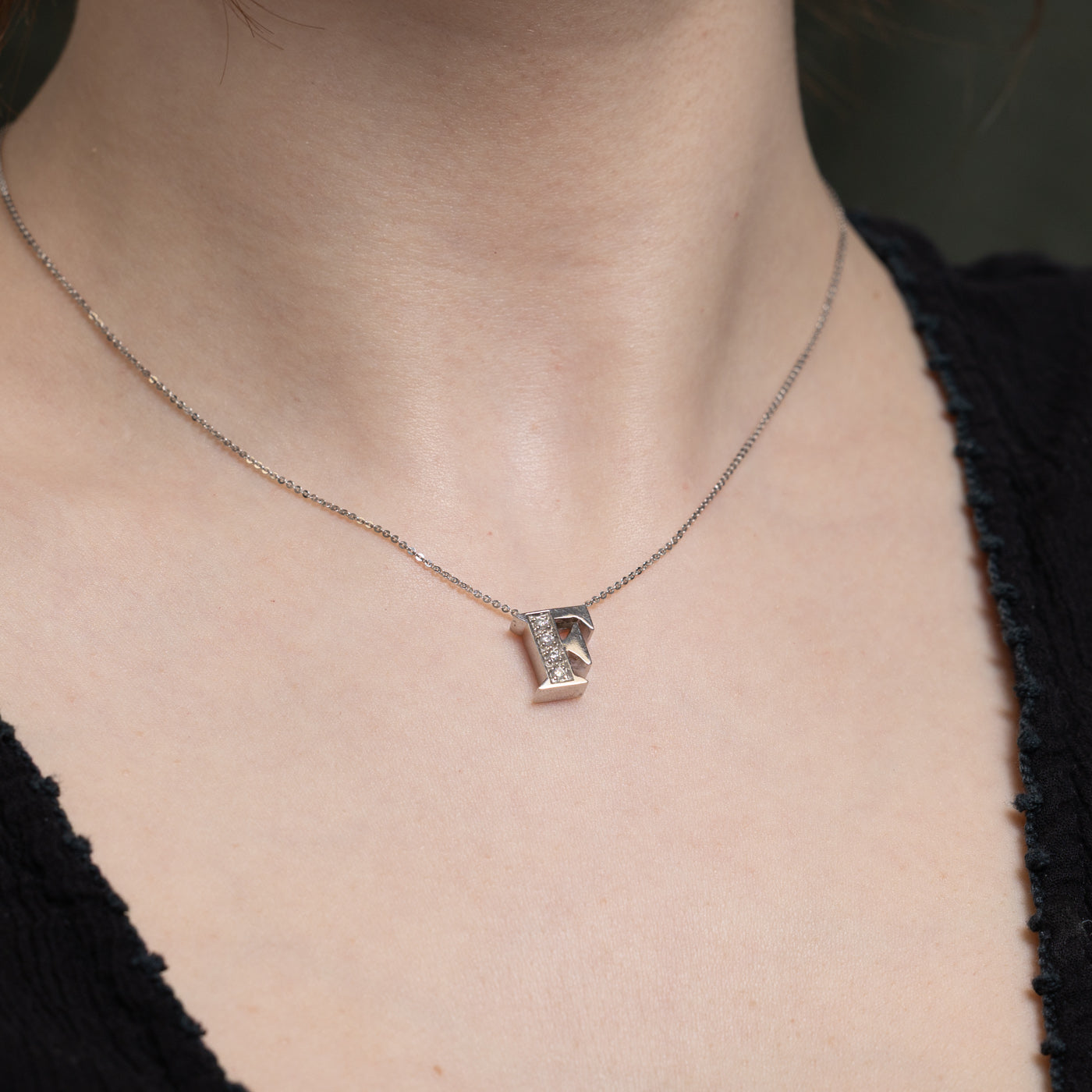 Diamond 'F' Initial Pendant Necklace | 0.10ctw | 16"