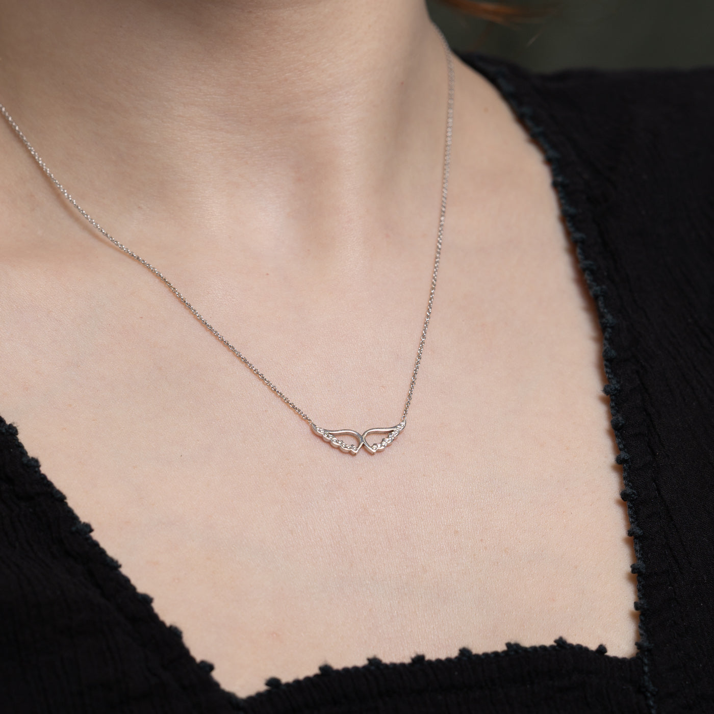 Diamond Angel Wings Necklace | 0.09ctw | 18"