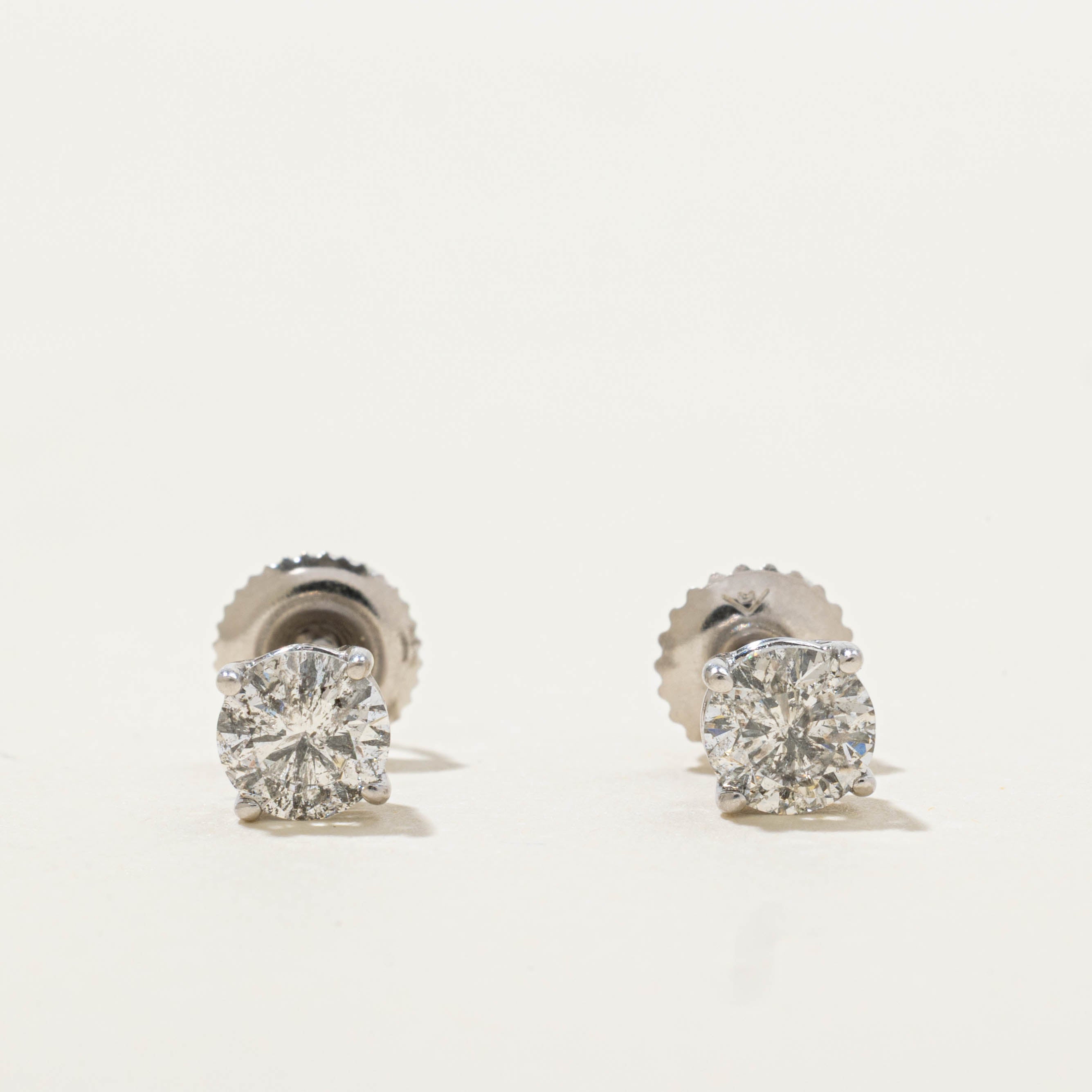 14k Solitaire Diamond Studs | 0.94ctw I3 H/I