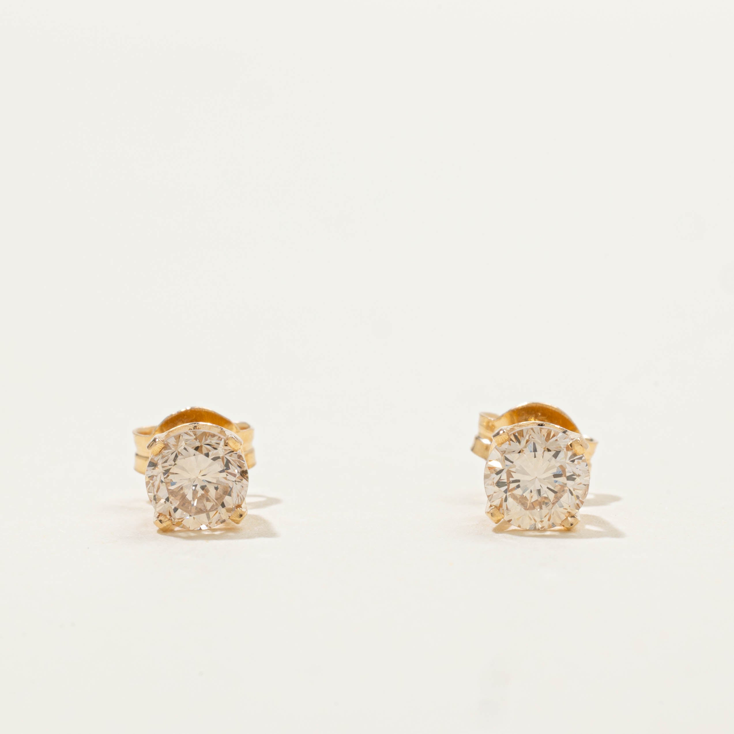 10k Solitaire Diamond Stud Earrings | 0.82ctw SI1 K/L