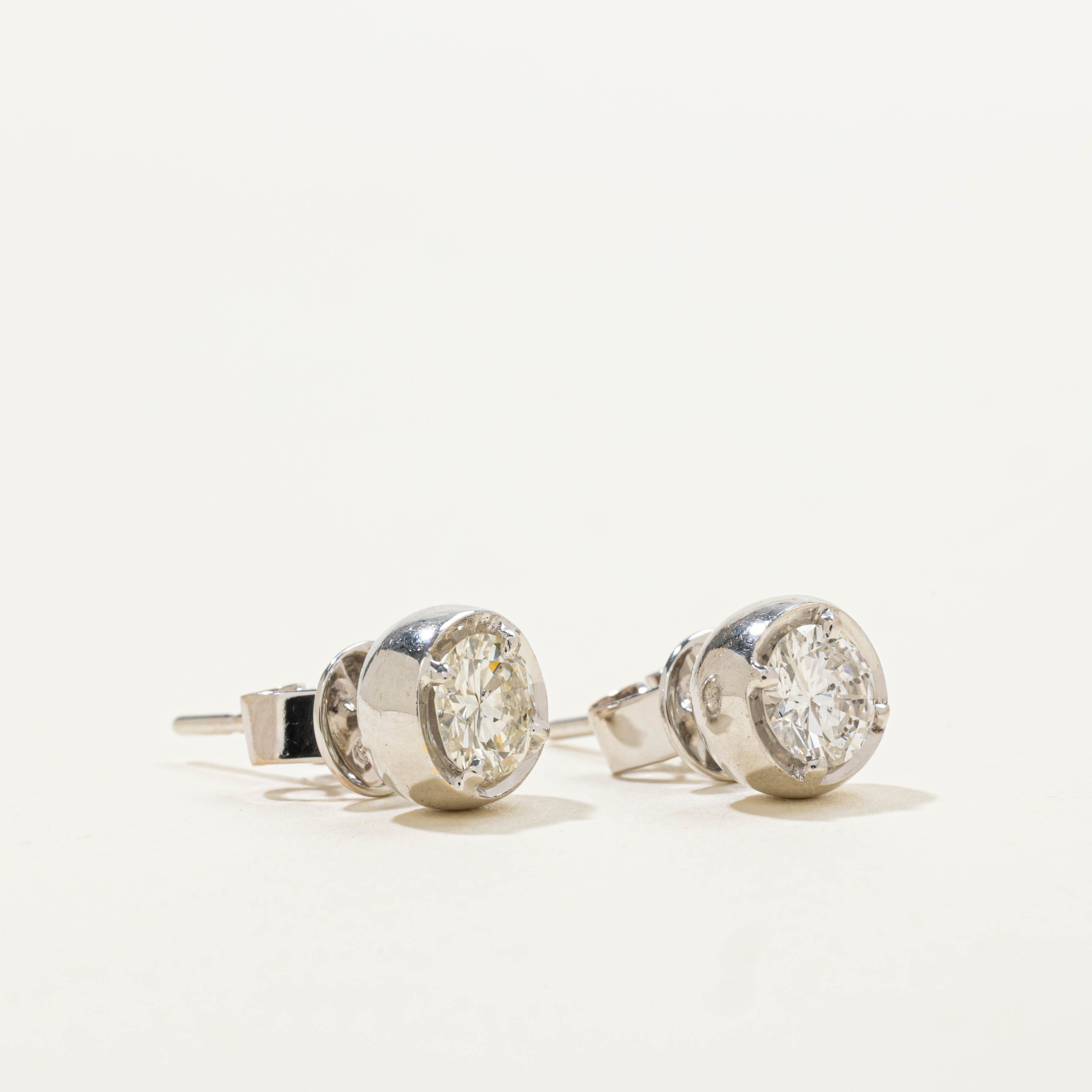 18k Bezel Set Diamond Studs | 0.96ctw SI1/SI2 I/J