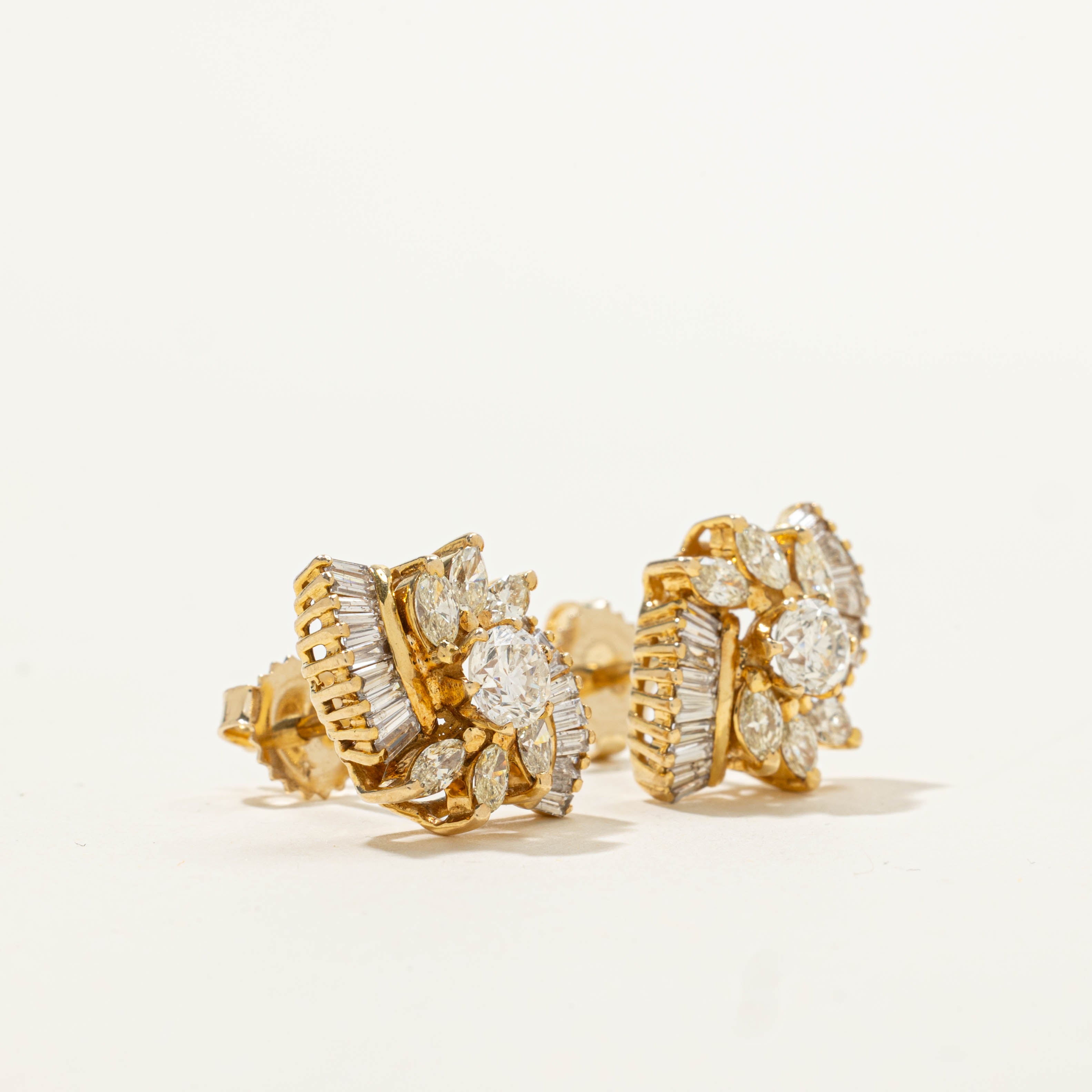 14k Diamond Eye Cluster Earrings | 1.66ctw