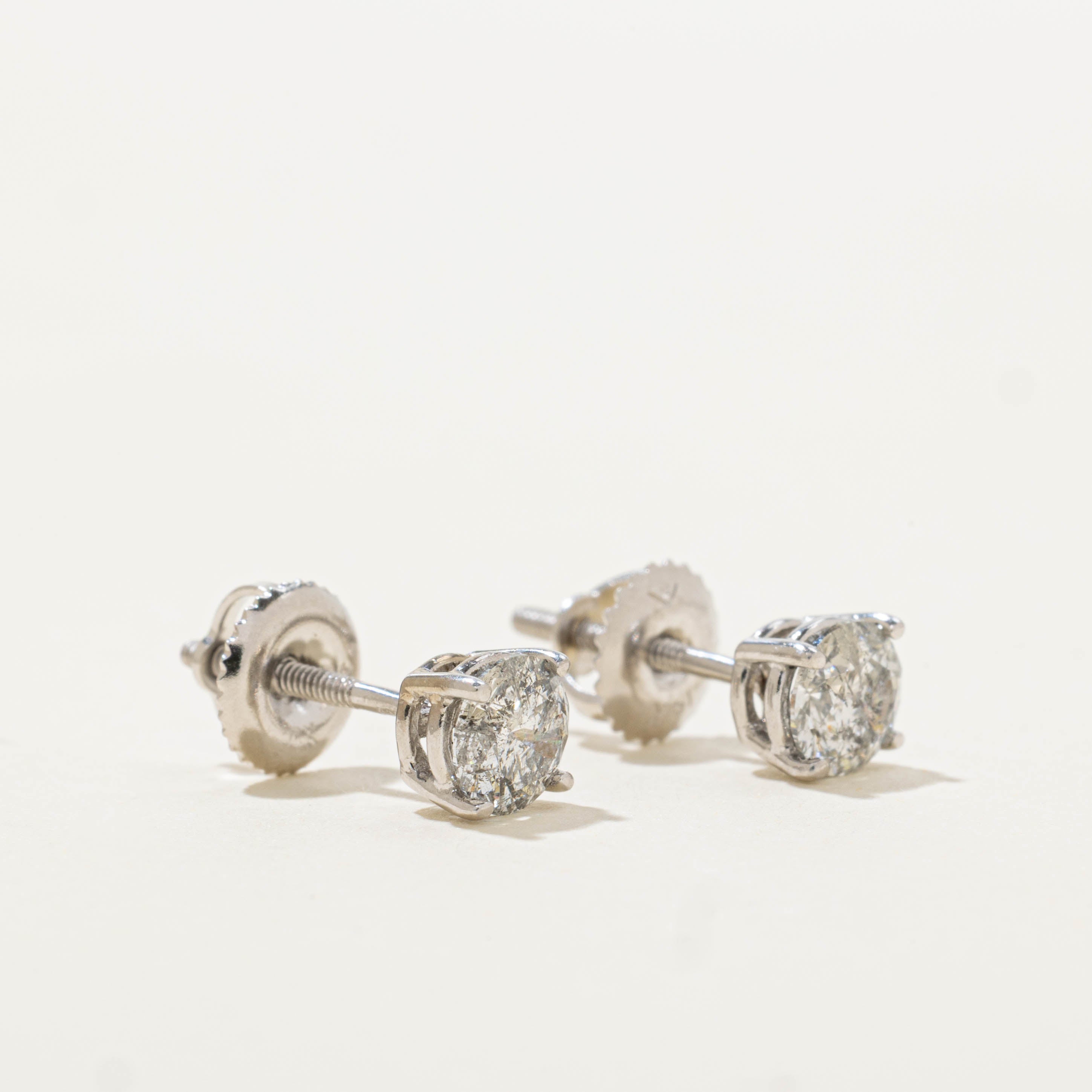 14k Solitaire Diamond Studs | 0.94ctw I3 H/I