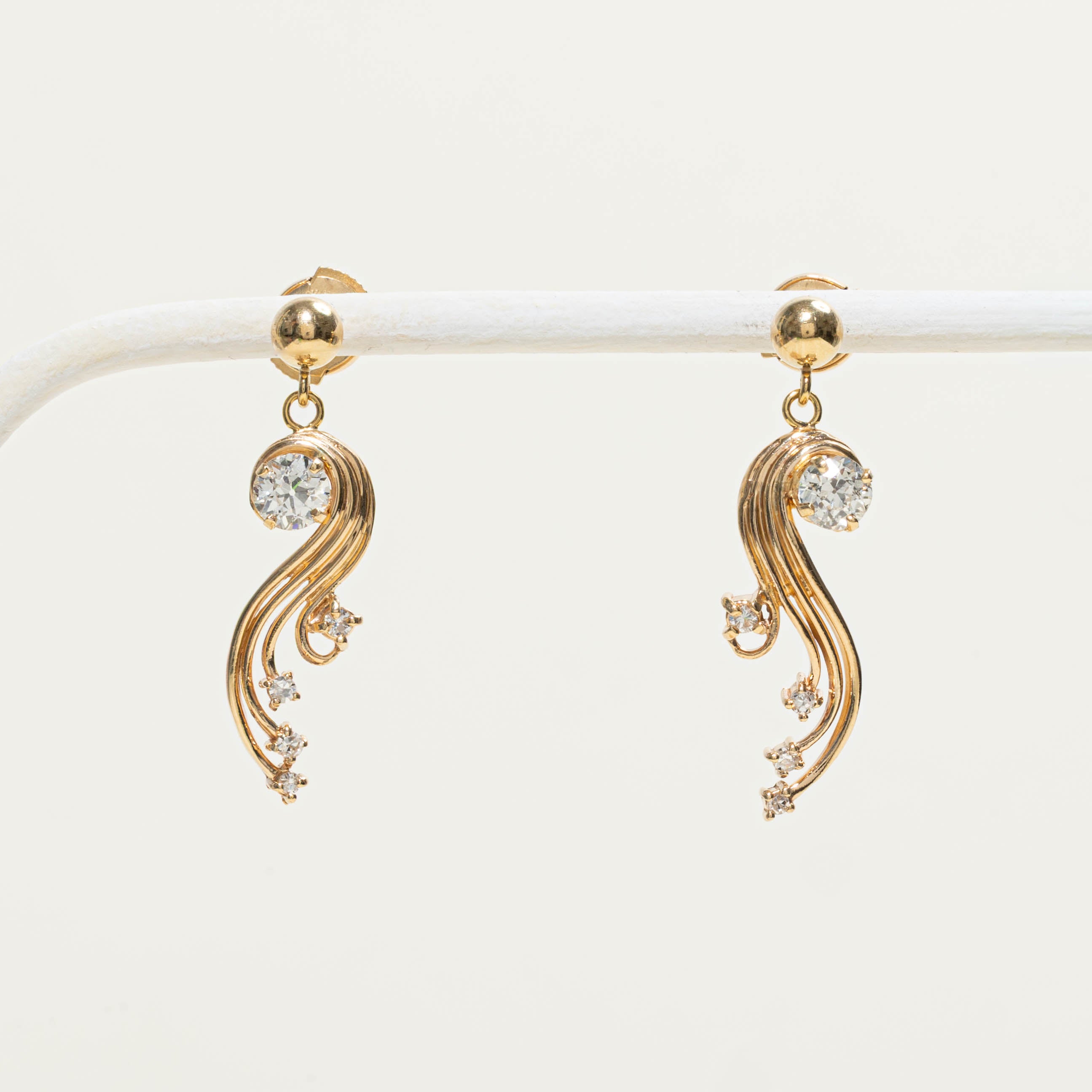 14k Diamond Waterfall Drop Earrings | 1.02 ctw SI2/I1 J/K, 0.16ctw