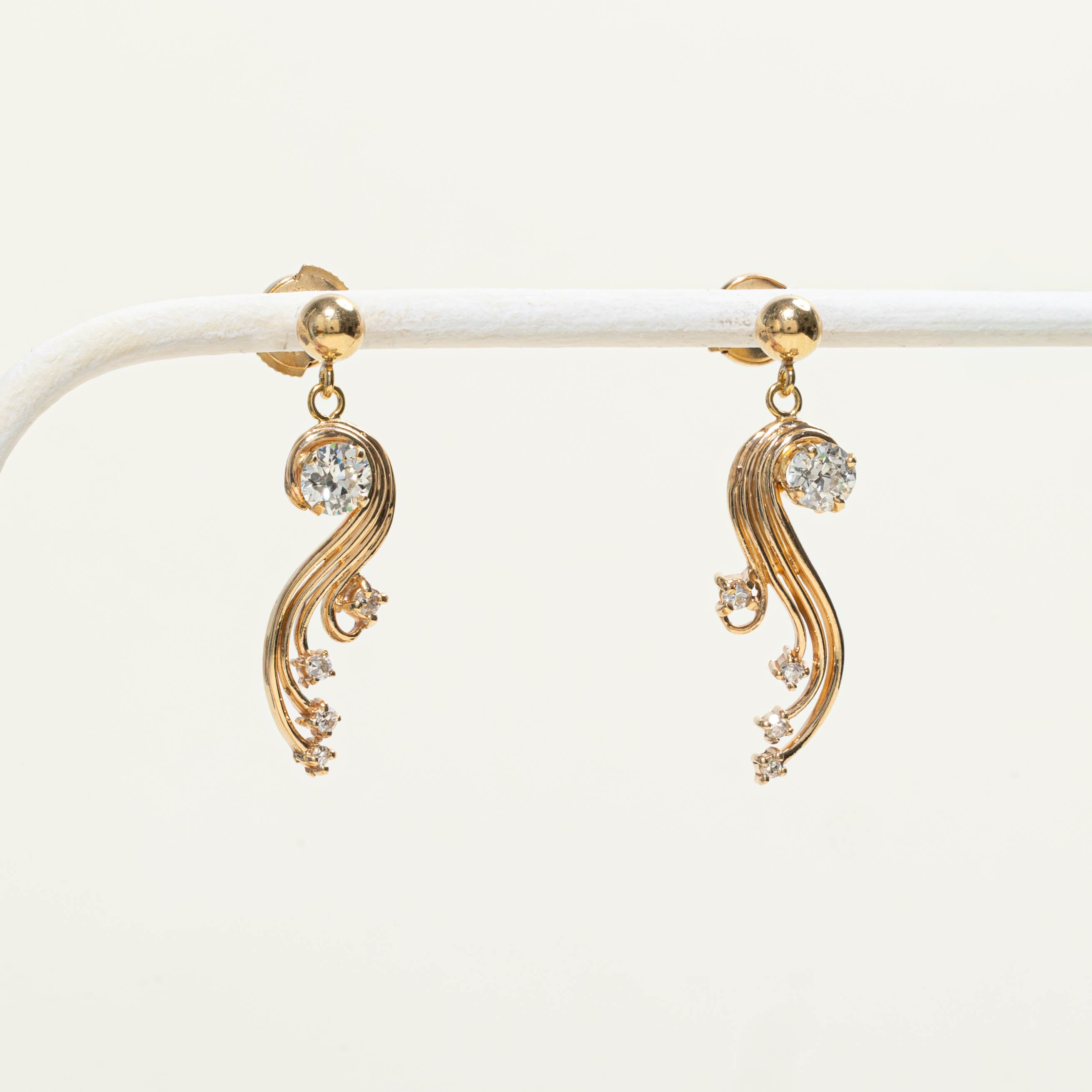 14k Diamond Waterfall Drop Earrings | 1.02 ctw SI2/I1 J/K, 0.16ctw