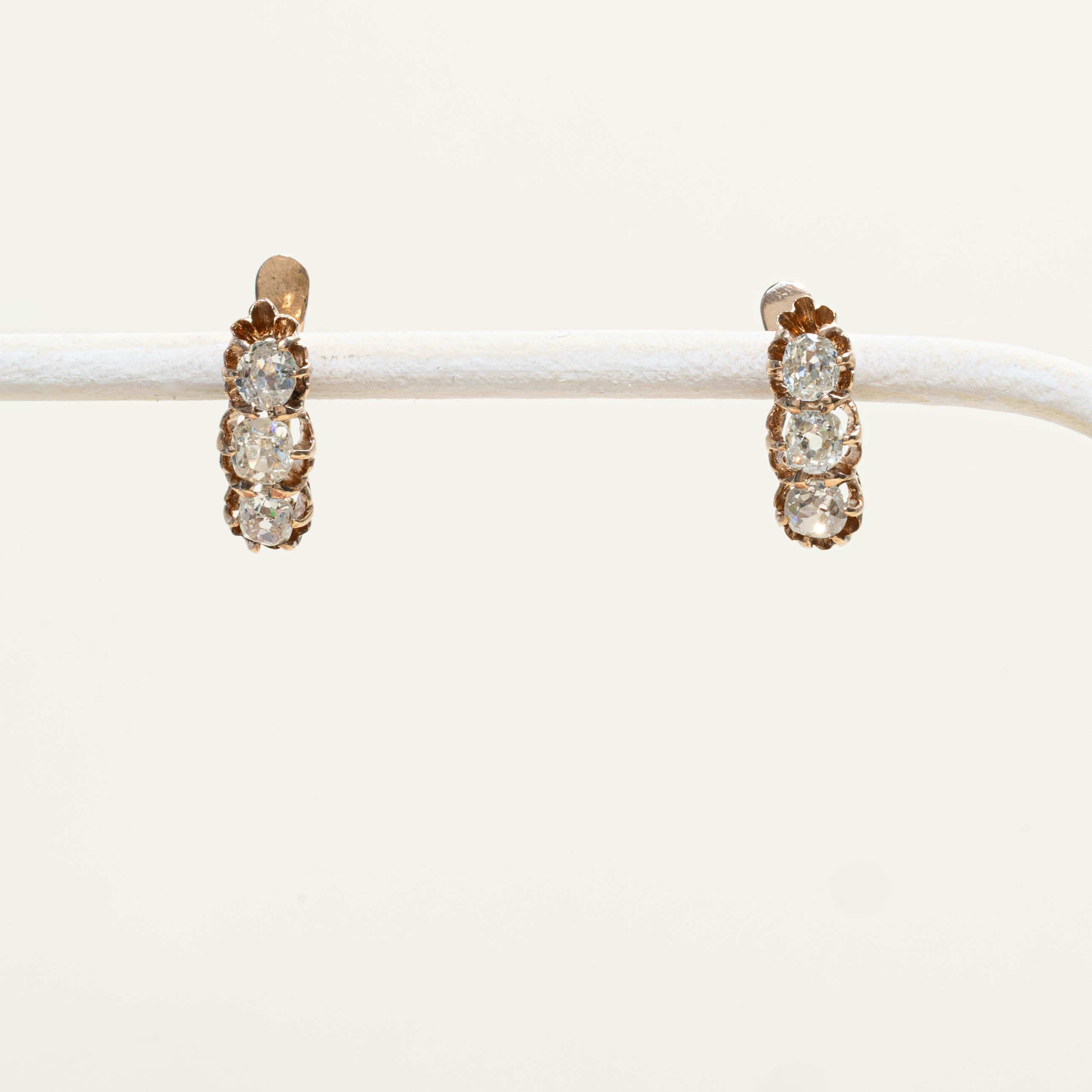 10k Old Mine Cut Diamond Huggie Earrings | 1.20ctw