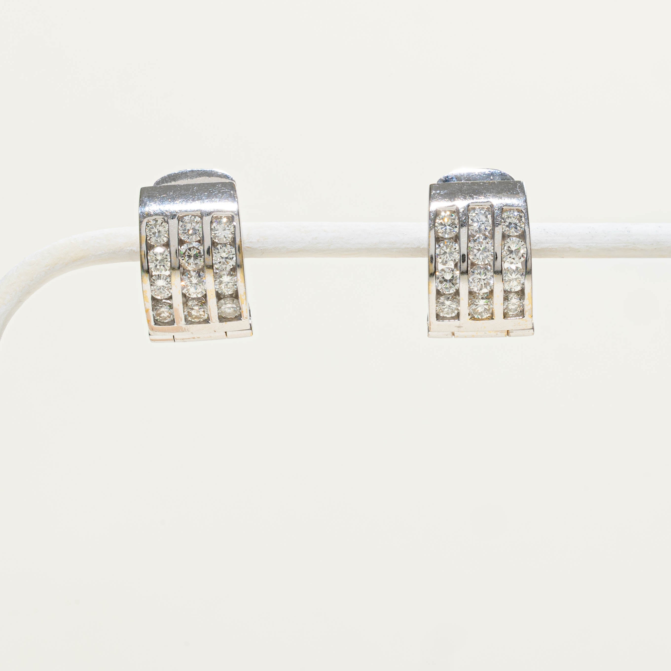 14k Multi Row Channel Set Diamond Huggie Earrings | 2.64ctw