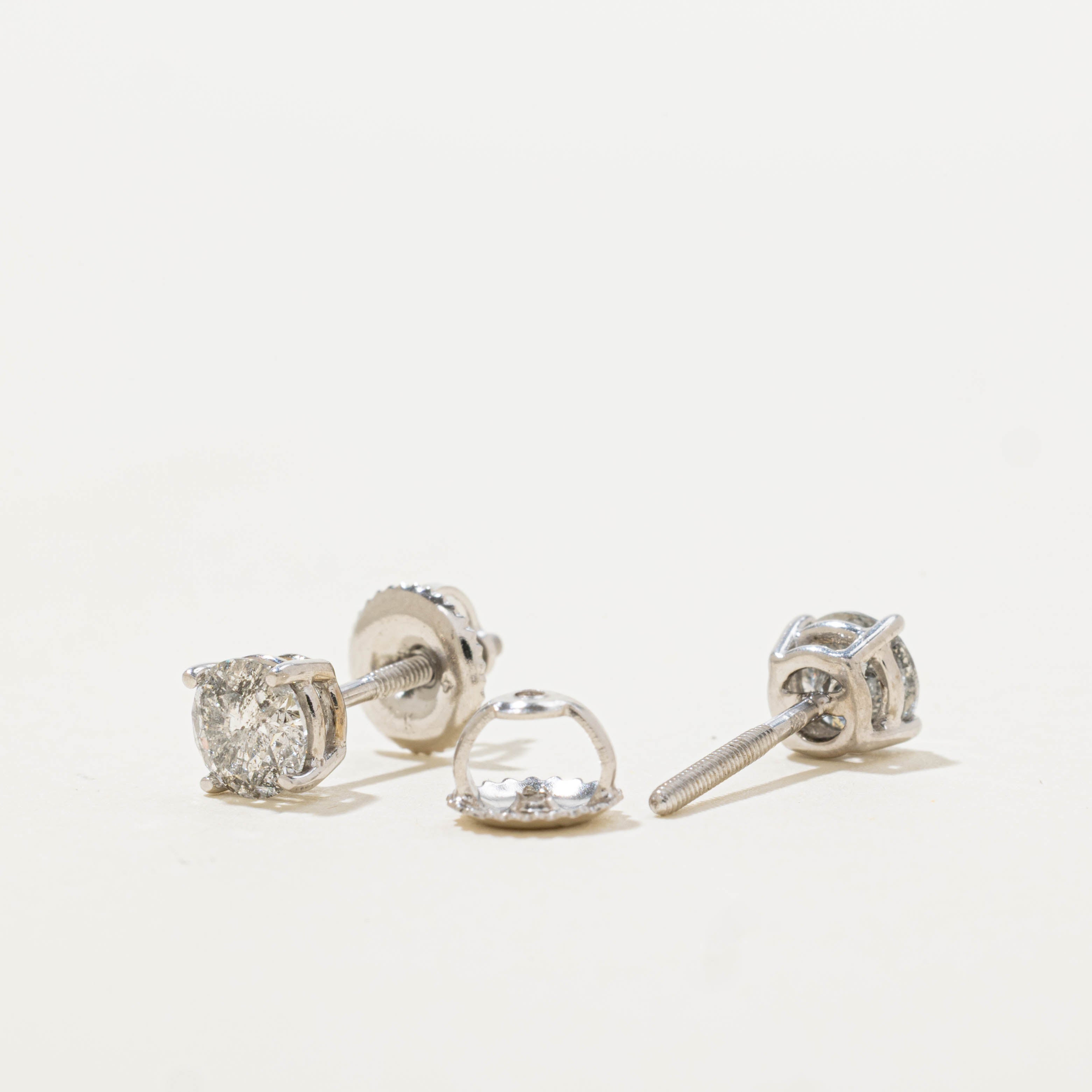 14k Solitaire Diamond Studs | 0.94ctw I3 H/I