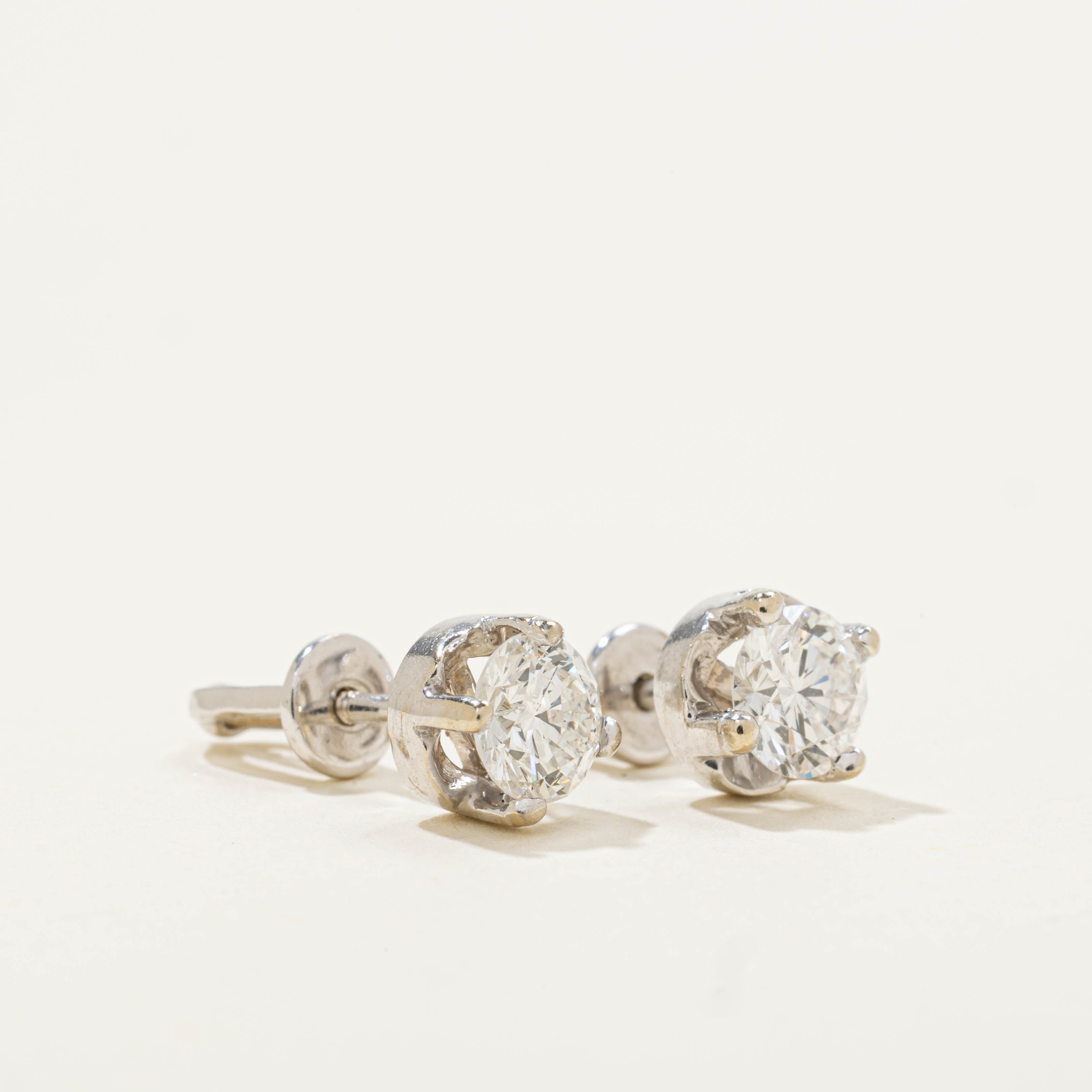 14k Solitaire Diamond Studs | 0.84ctw I1/I2 G/H
