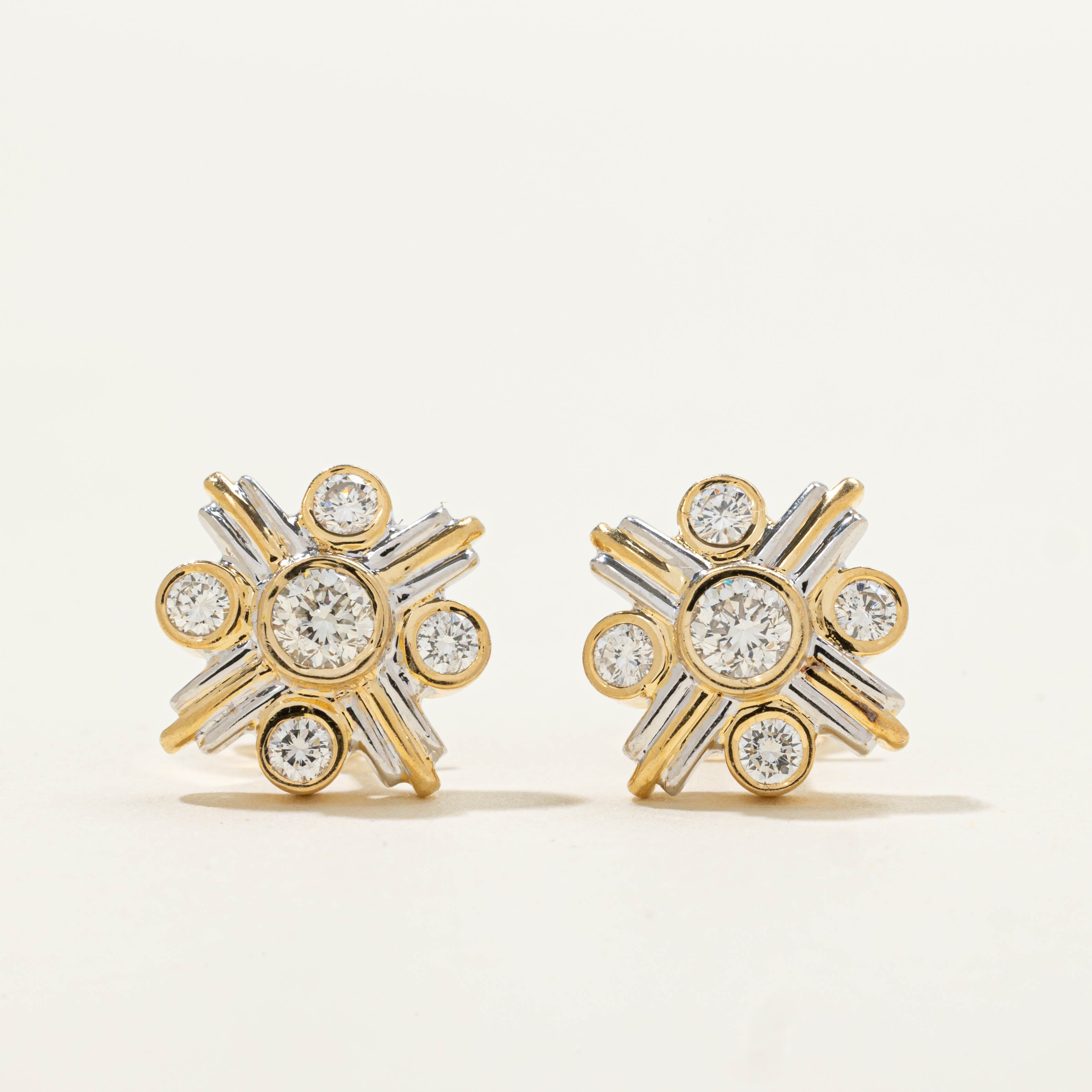 18k Two Tone Diamond Abstract Studs | 0.50ctw