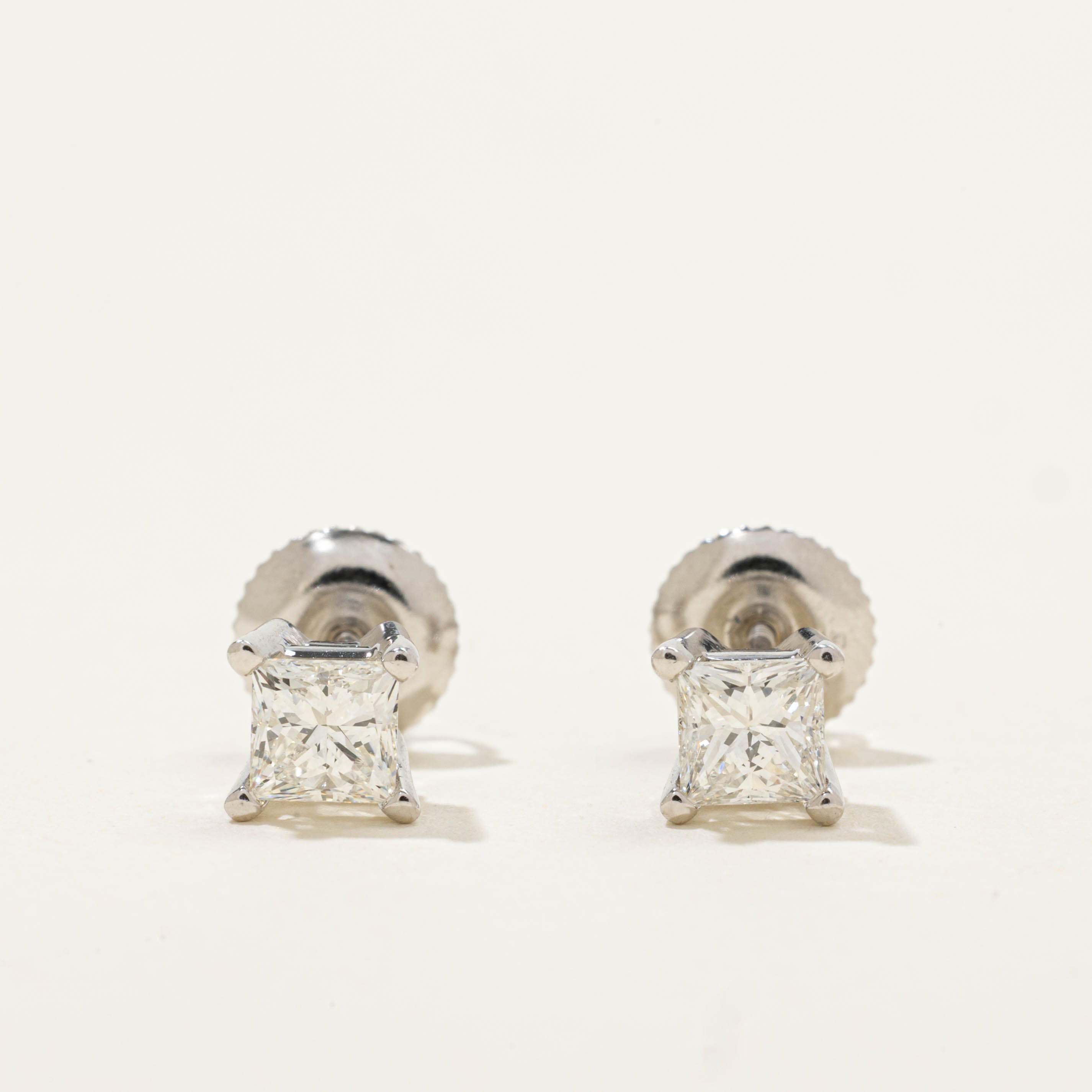 14k Princess Cut Diamond Studs | 0.86ctw VS2 I