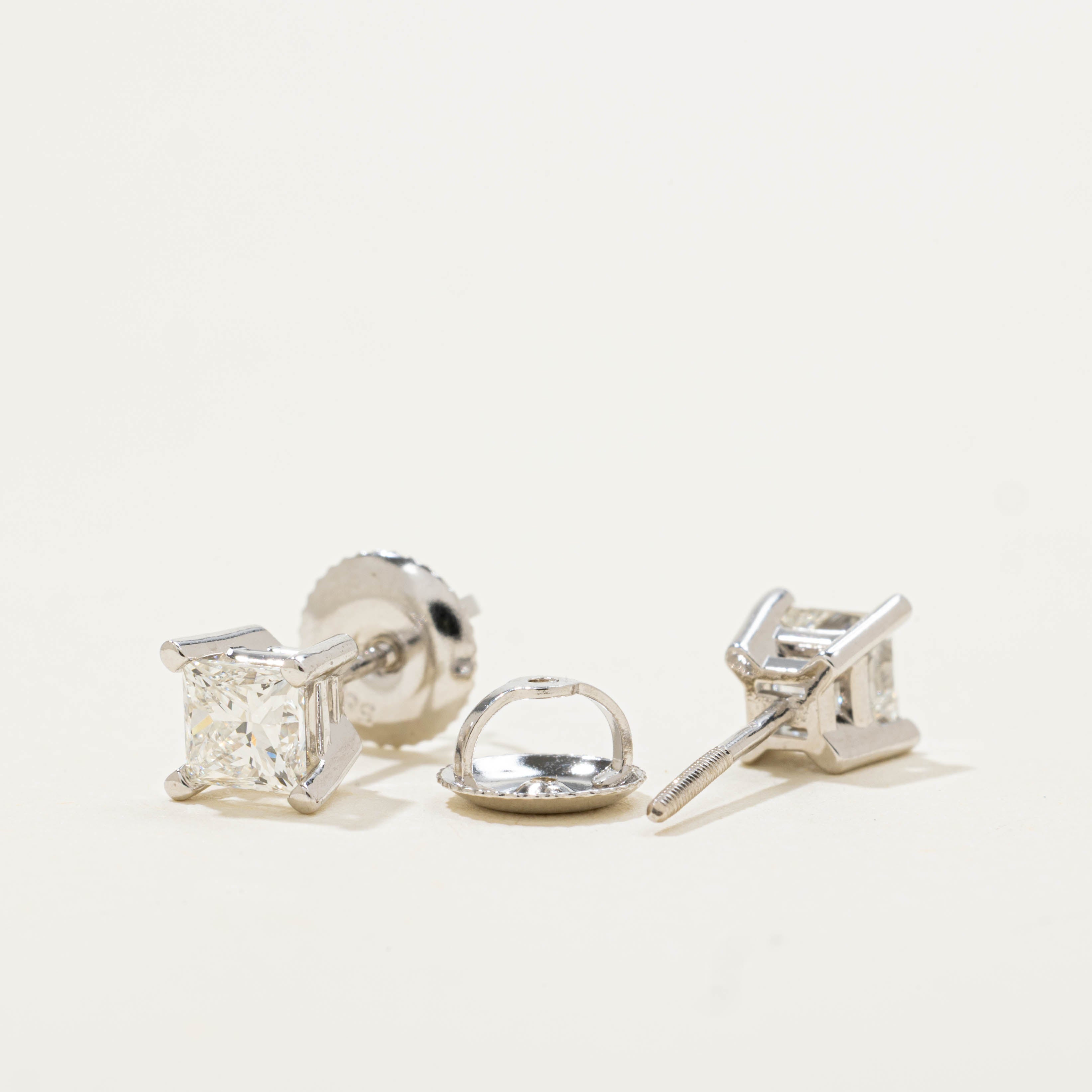 14k Princess Cut Diamond Studs | 0.86ctw VS2 I