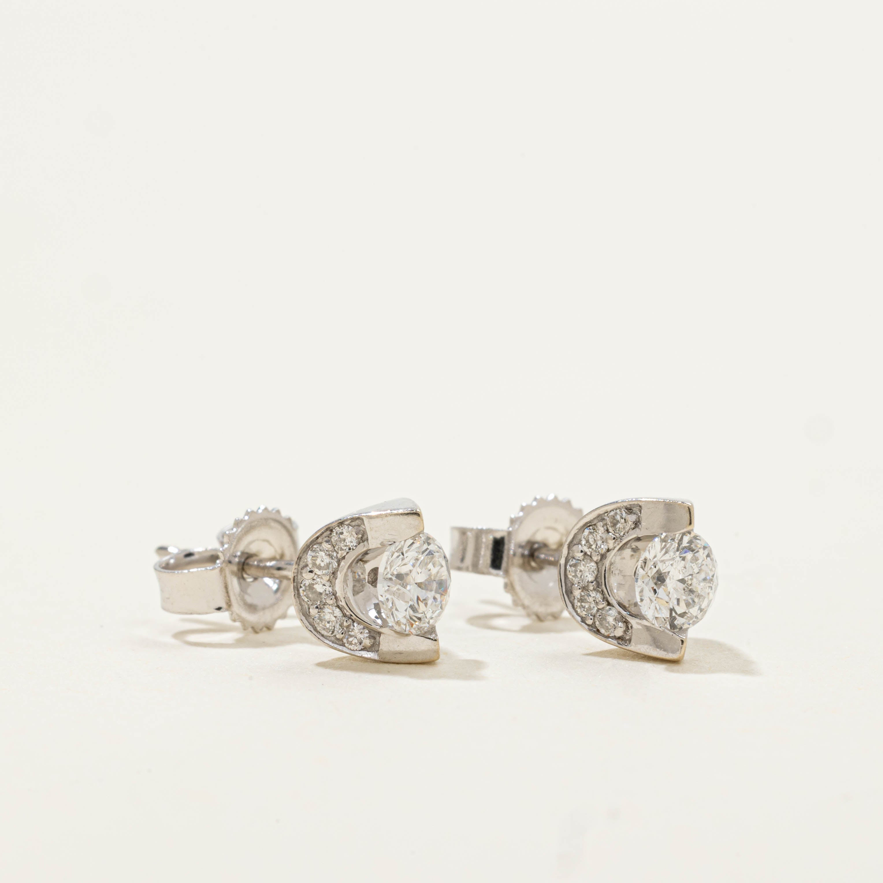 14k Tension Set Diamond Halo Studs | 0.50ctw