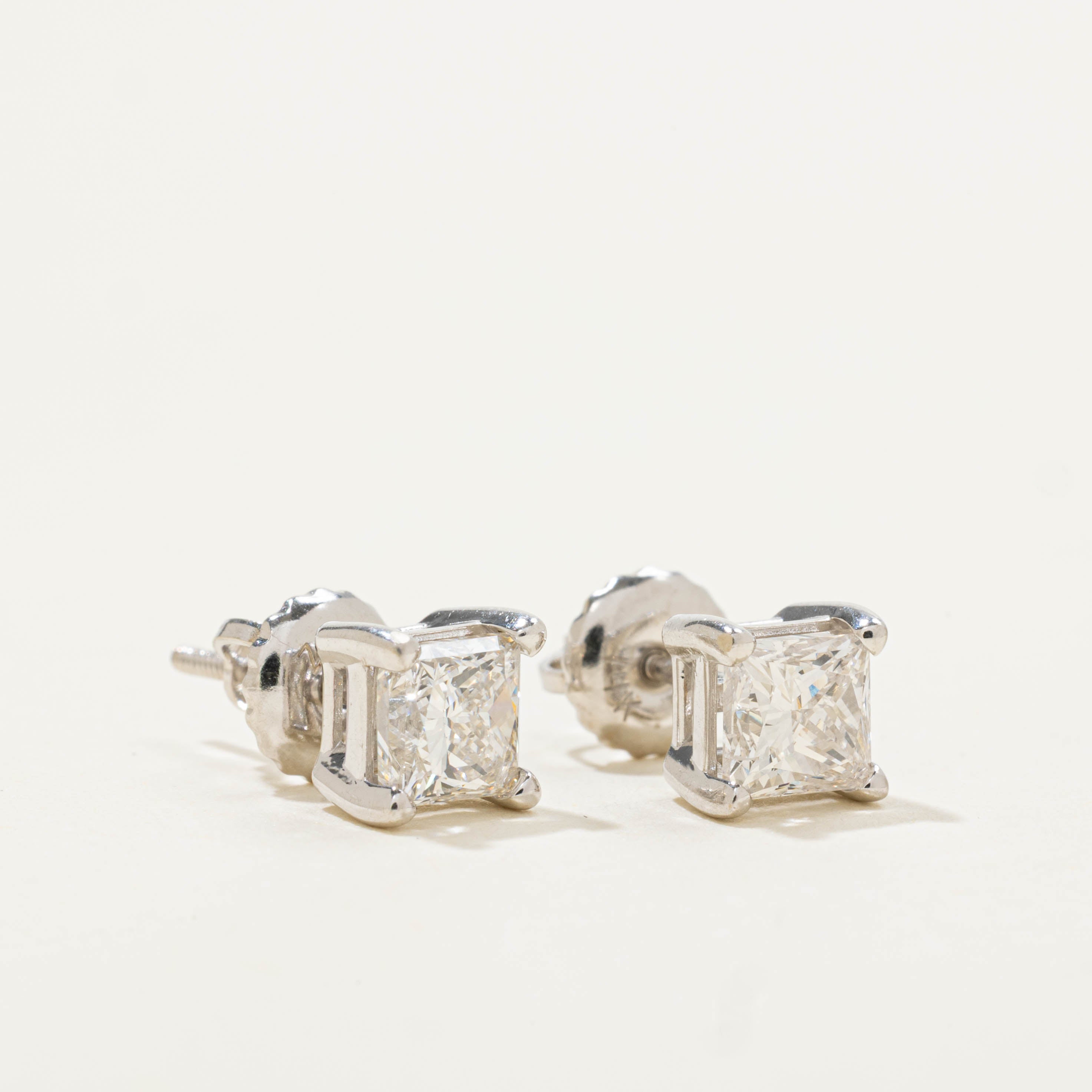 14k Princess Cut Diamond Studs | 1.06ctw SI2/I1 H/I