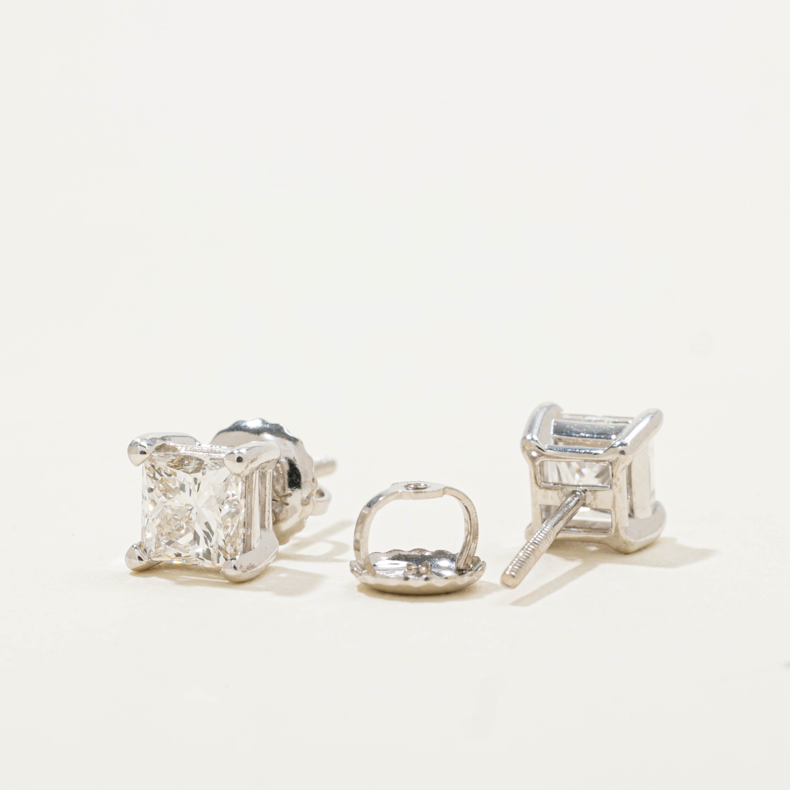 14k Princess Cut Diamond Studs | 1.06ctw SI2/I1 H/I