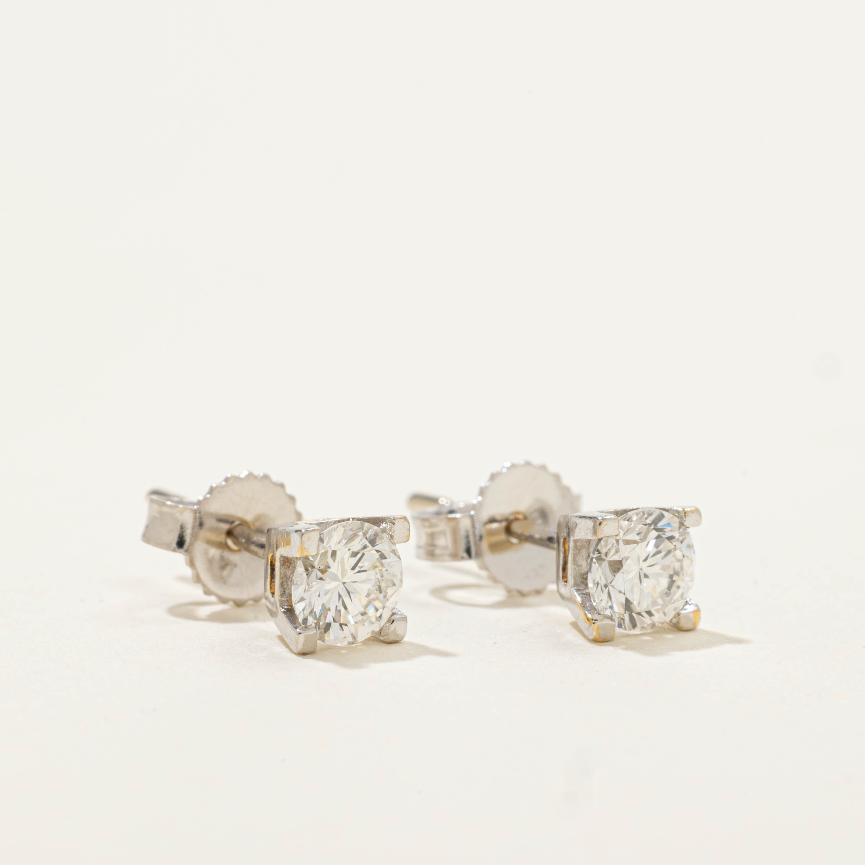 14k Solitaire Diamond Studs | 0.60ctw SI1/SI2 J