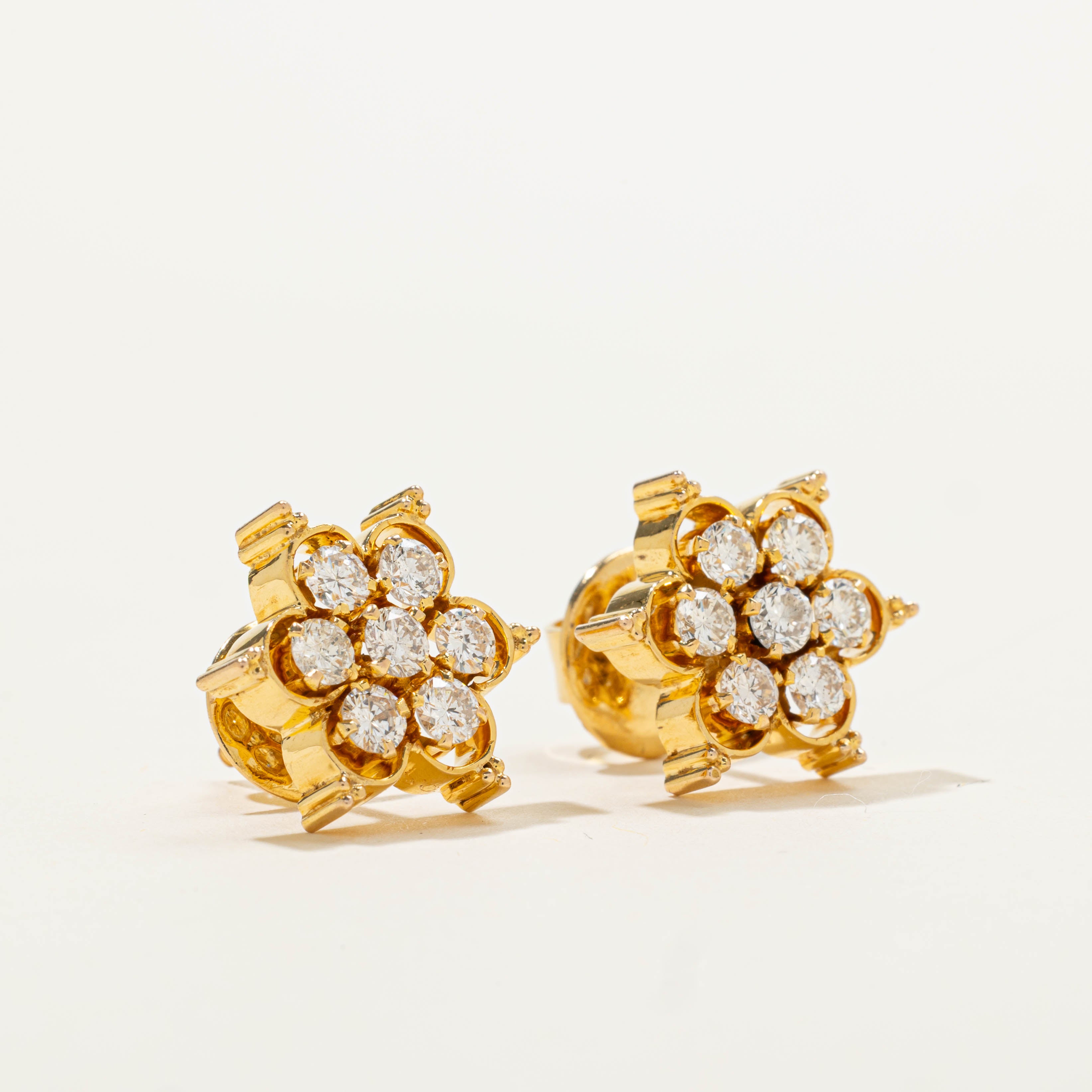 18k Diamond Daisy Cluster Earrings | 1.68ctw
