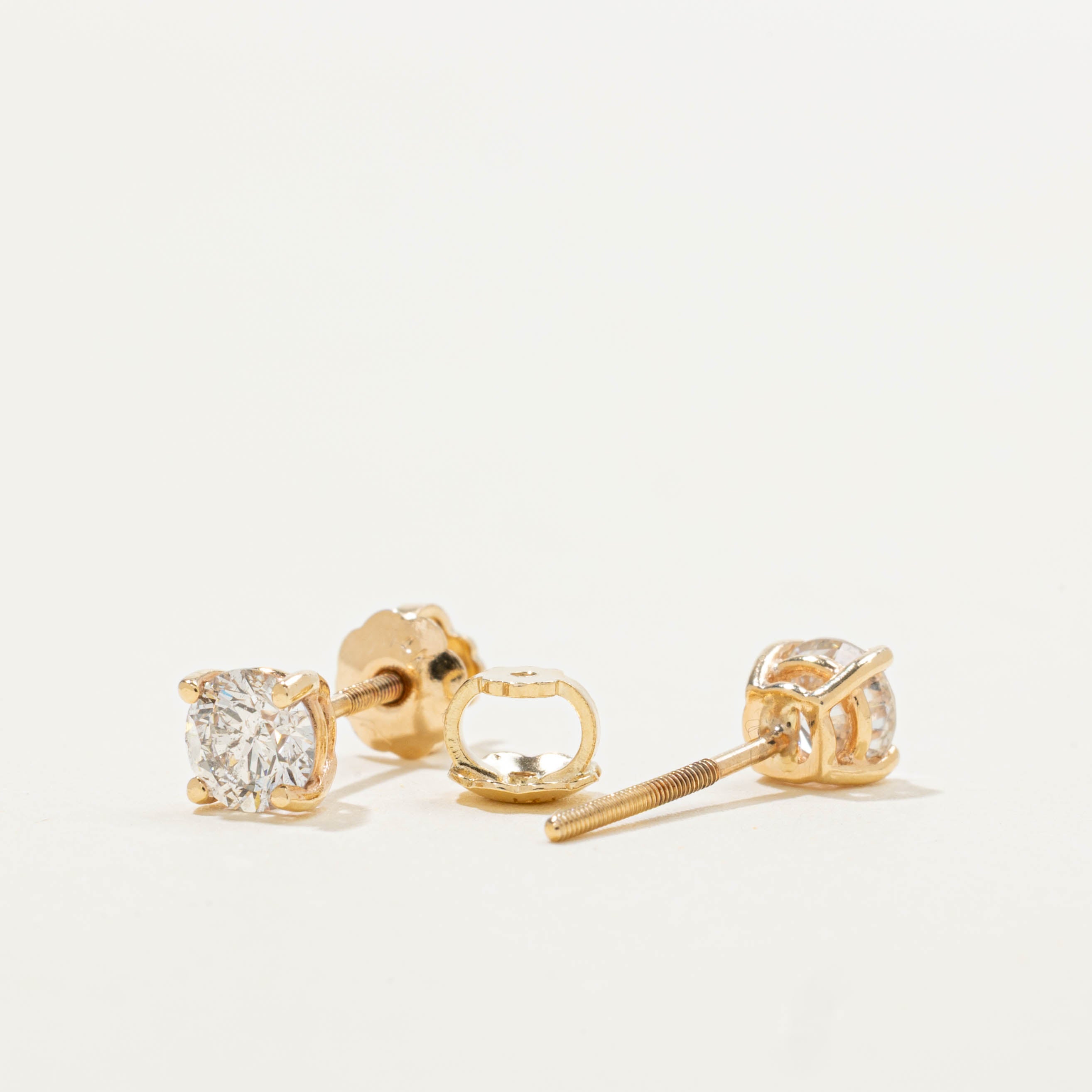 14k Solitaire Diamond Studs | 0.64ctw I2 I/J