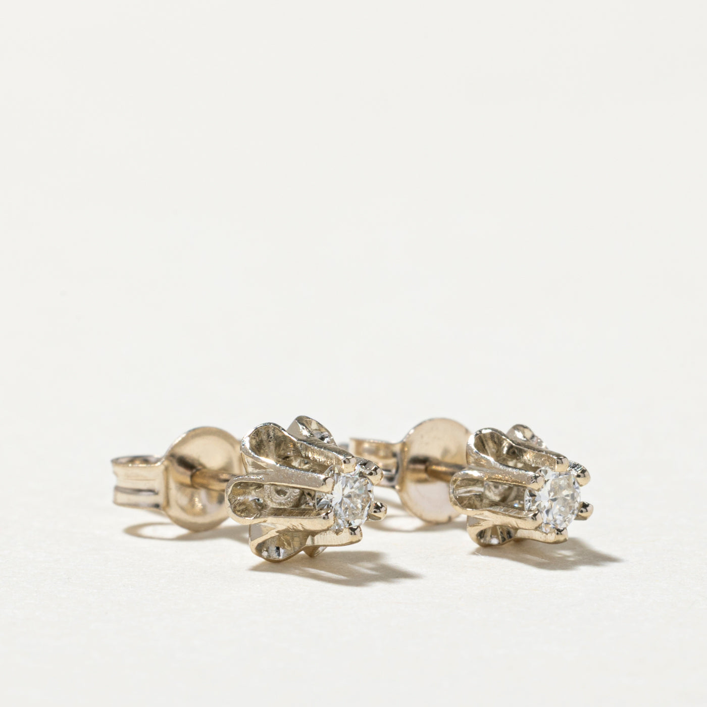 Belcher Set Diamond Peite Stud Earrings | 0.10ctw