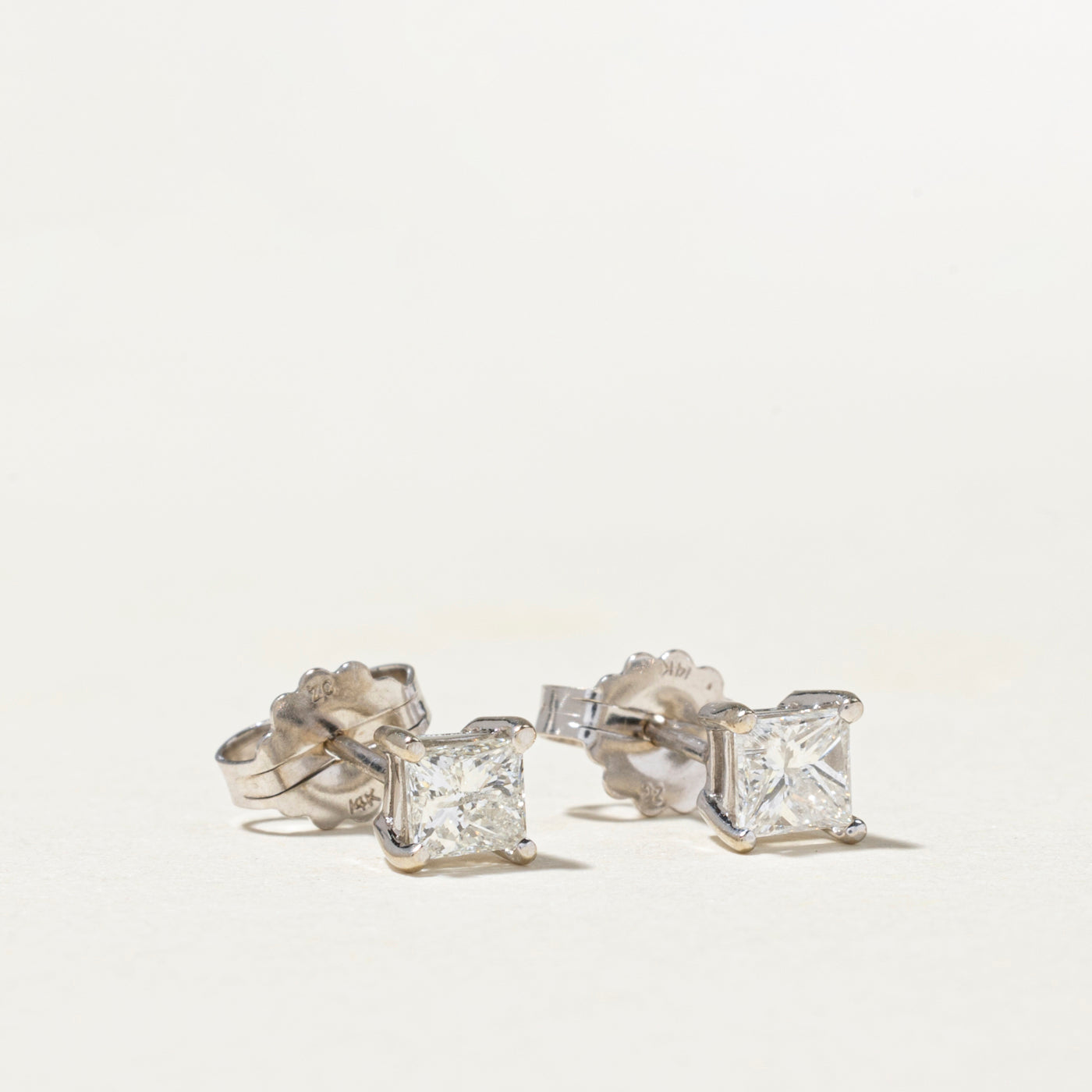 Solitaire Princess Cut Diamond Stud Earrings | 0.59ctw