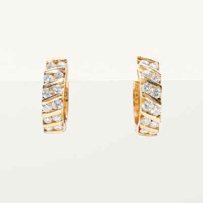 Diagonal Channel Set Diamond Hoop Earrings | 0.96ctw