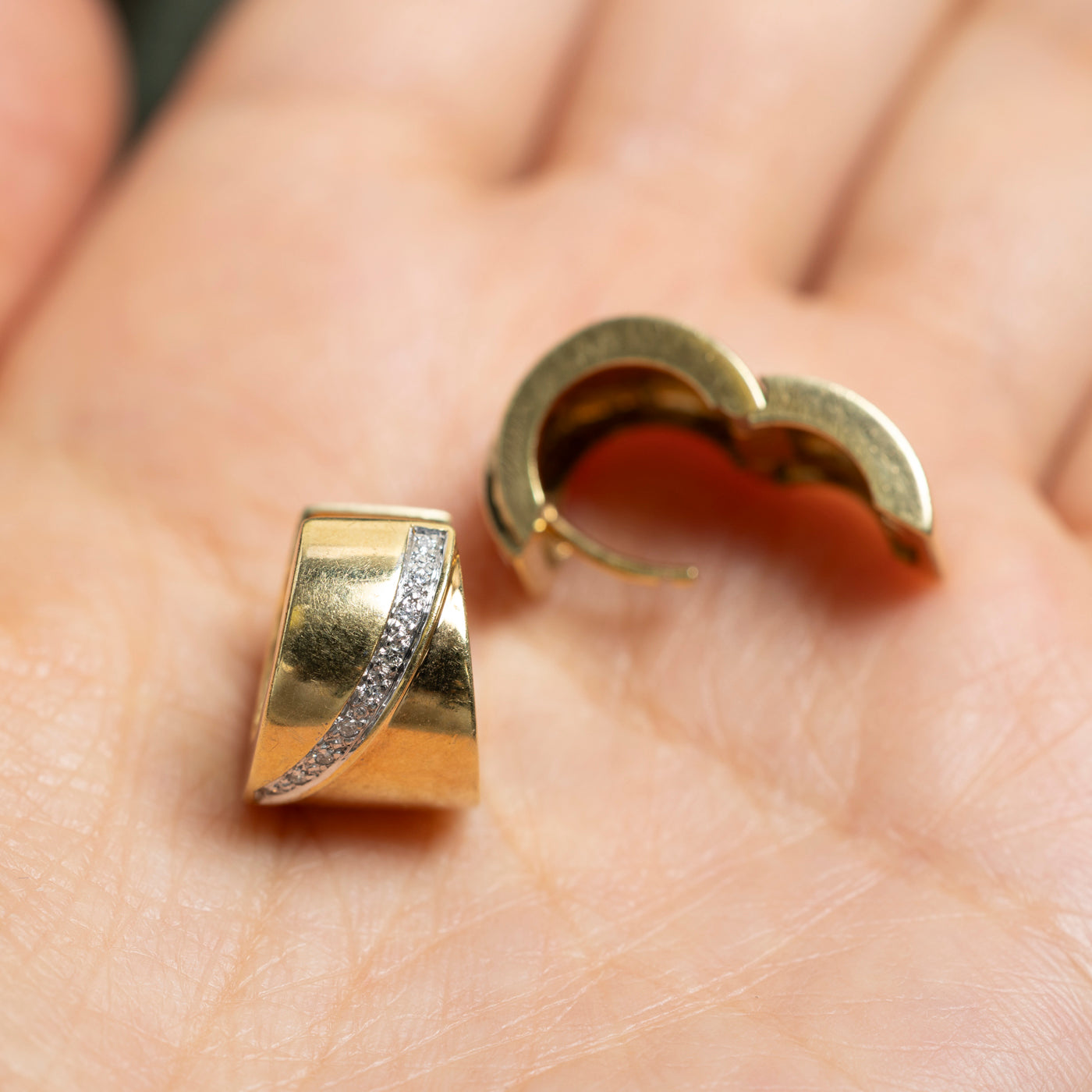 Diagonal Diamond Chunky Huggie Earrings | 0.09ctw