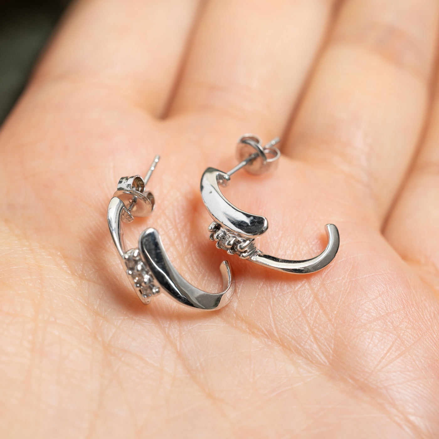 Diagonal Diamond Half Huggie Earrings | 0.12ctw