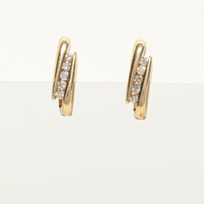Diagonal Channel Set Diamond Huggie Earrings | 0.26ctw