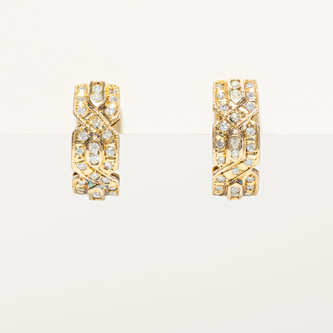 Diamond Cross Over Half Huggie Earrings | 0.52ctw
