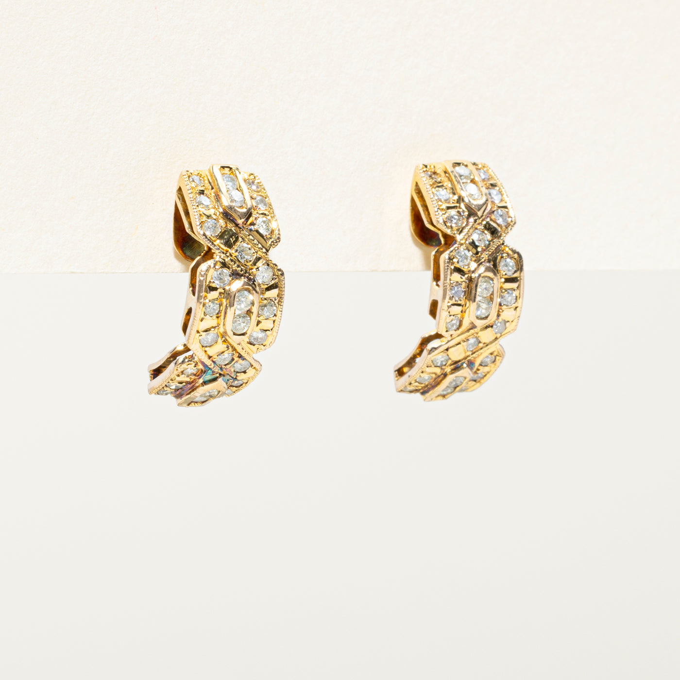 Diamond Cross Over Half Huggie Earrings | 0.52ctw