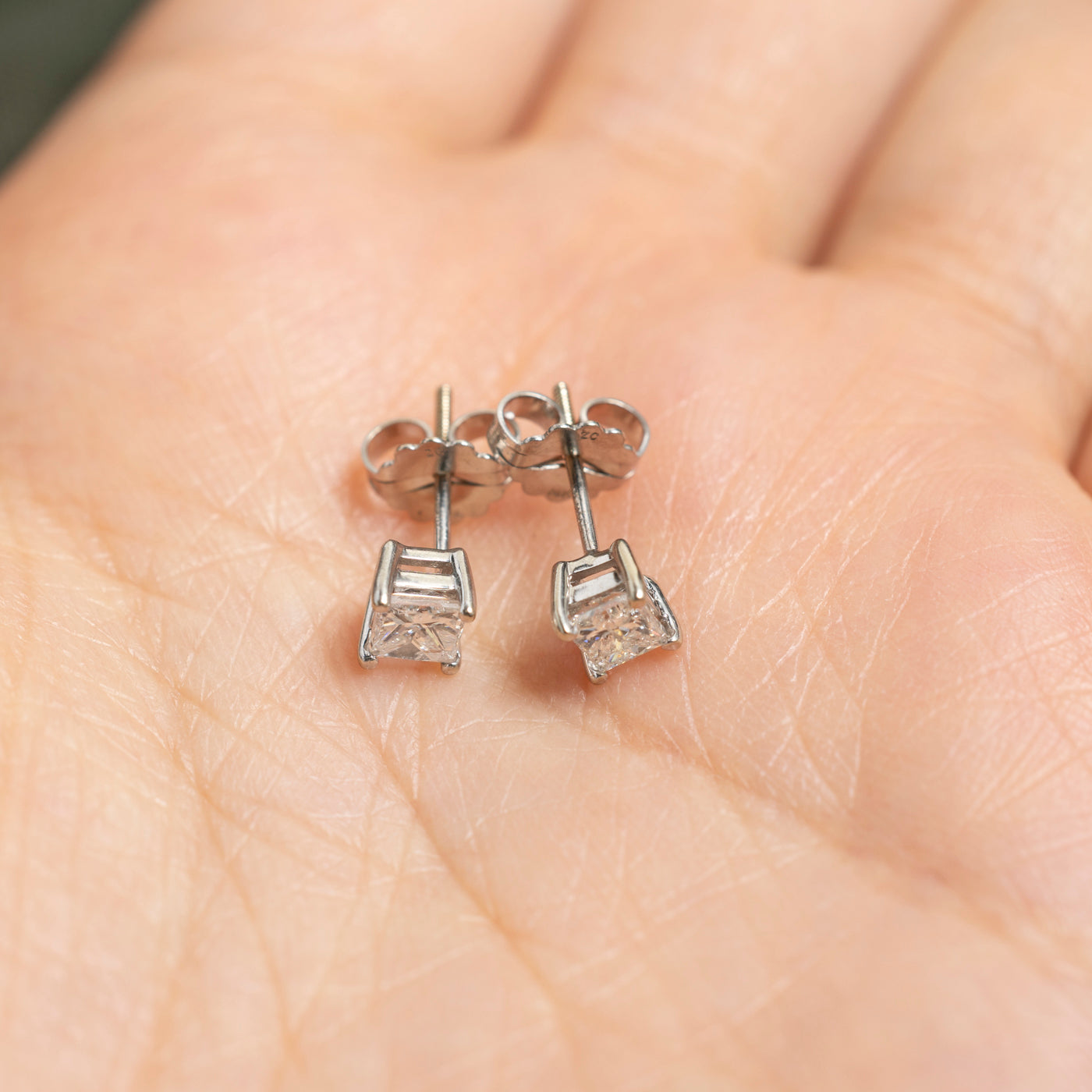 Solitaire Princess Cut Diamond Stud Earrings | 0.59ctw