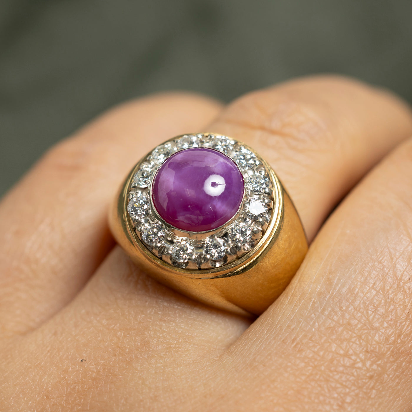 Synthetic Star Ruby & Diamond Halo Cocktail Ring | 0.60ctw | SZ 7.75