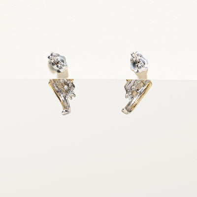 Two Tone Gold Diagonal Diamond Half Huggie Earrings | 0.25ctw