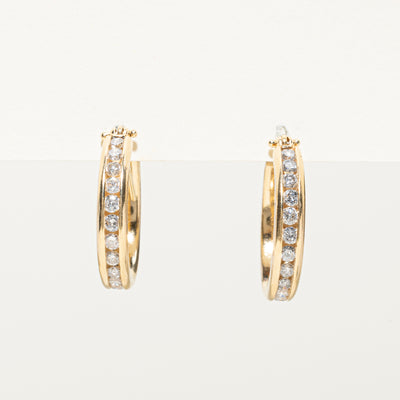 Channel Set Diamond Hoop Earrings | 0.96ctw